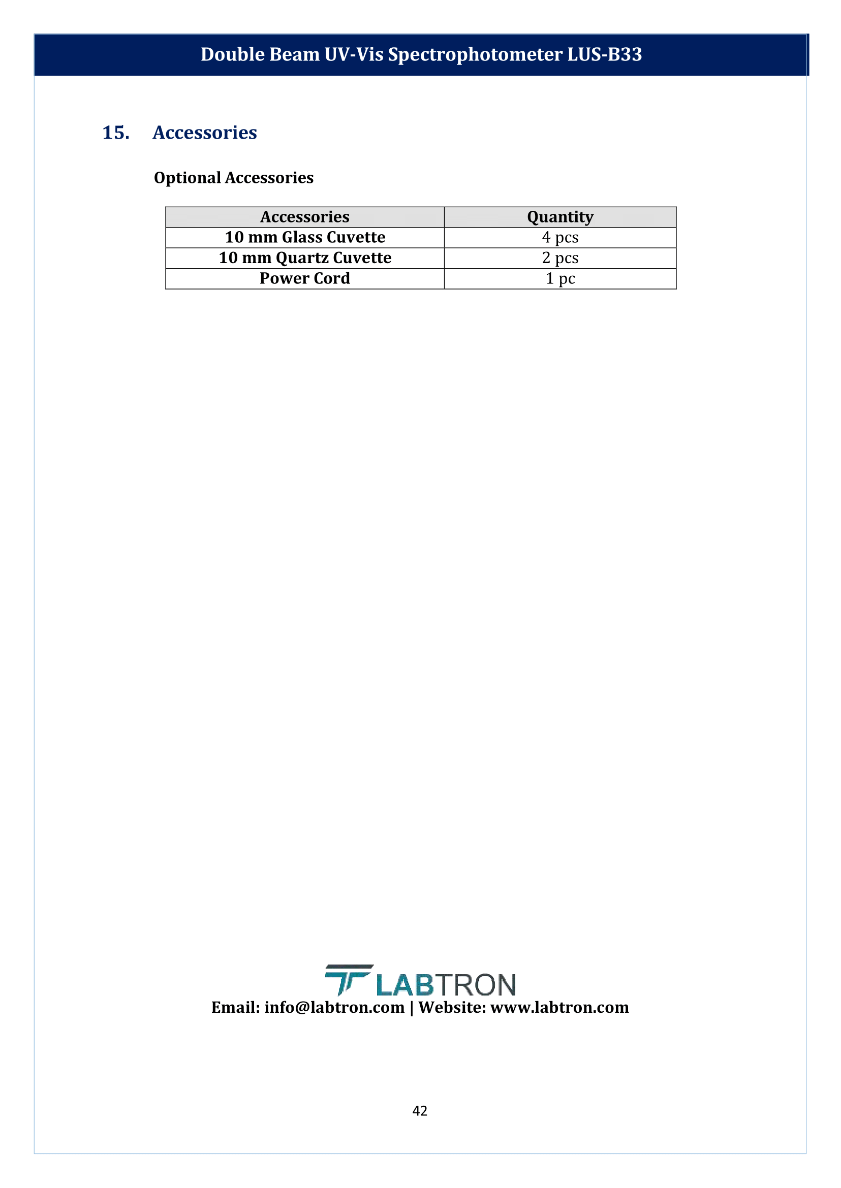 Double Beam UV-Vis Spectrophotometer LUS-B33 Manual