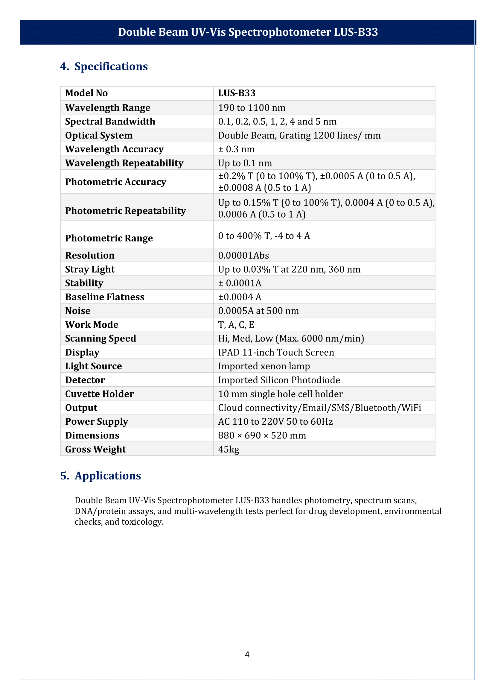 Double Beam UV-Vis Spectrophotometer LUS-B33 Manual