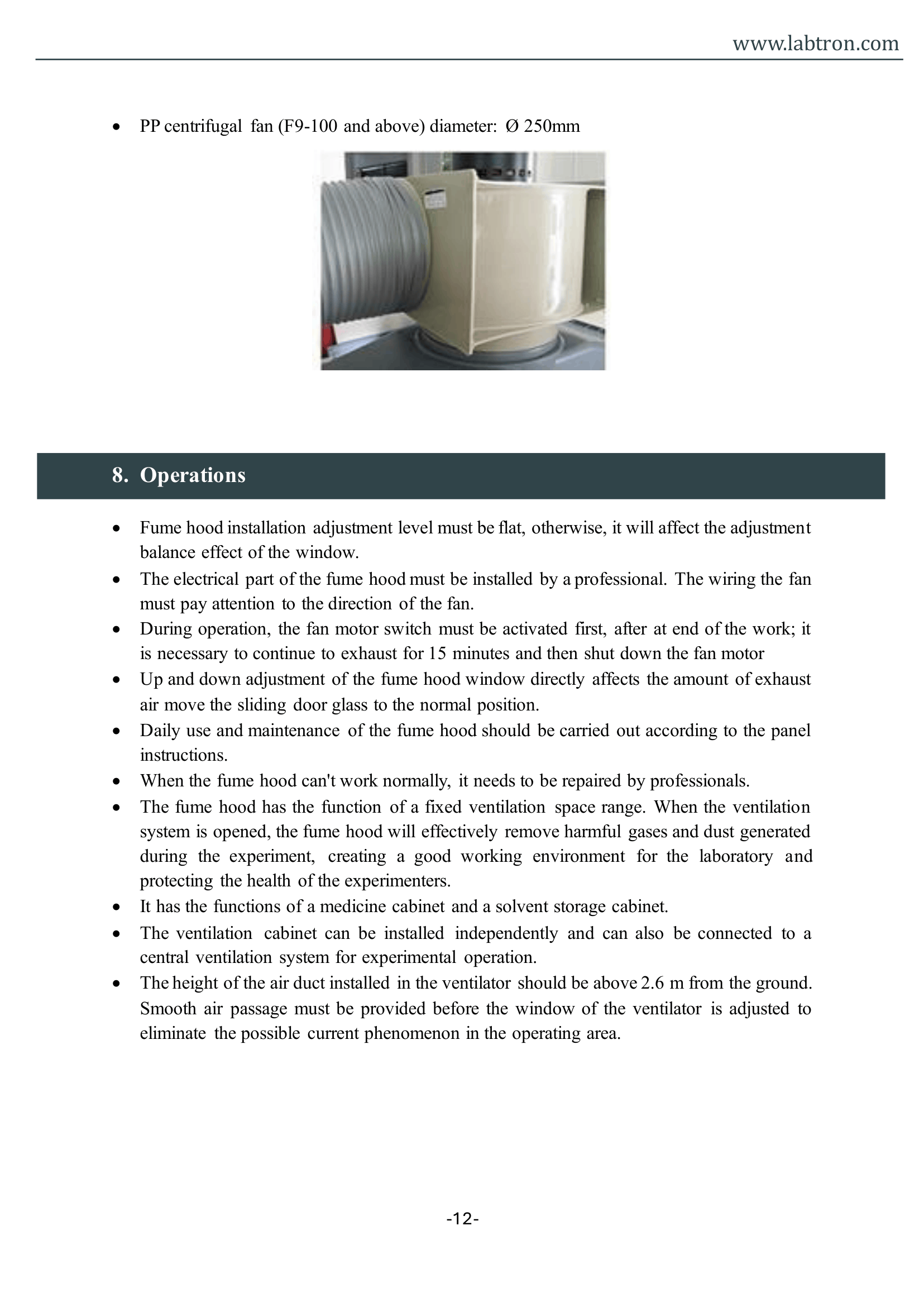 Ducted Fume Hood LFH-B12 Manual