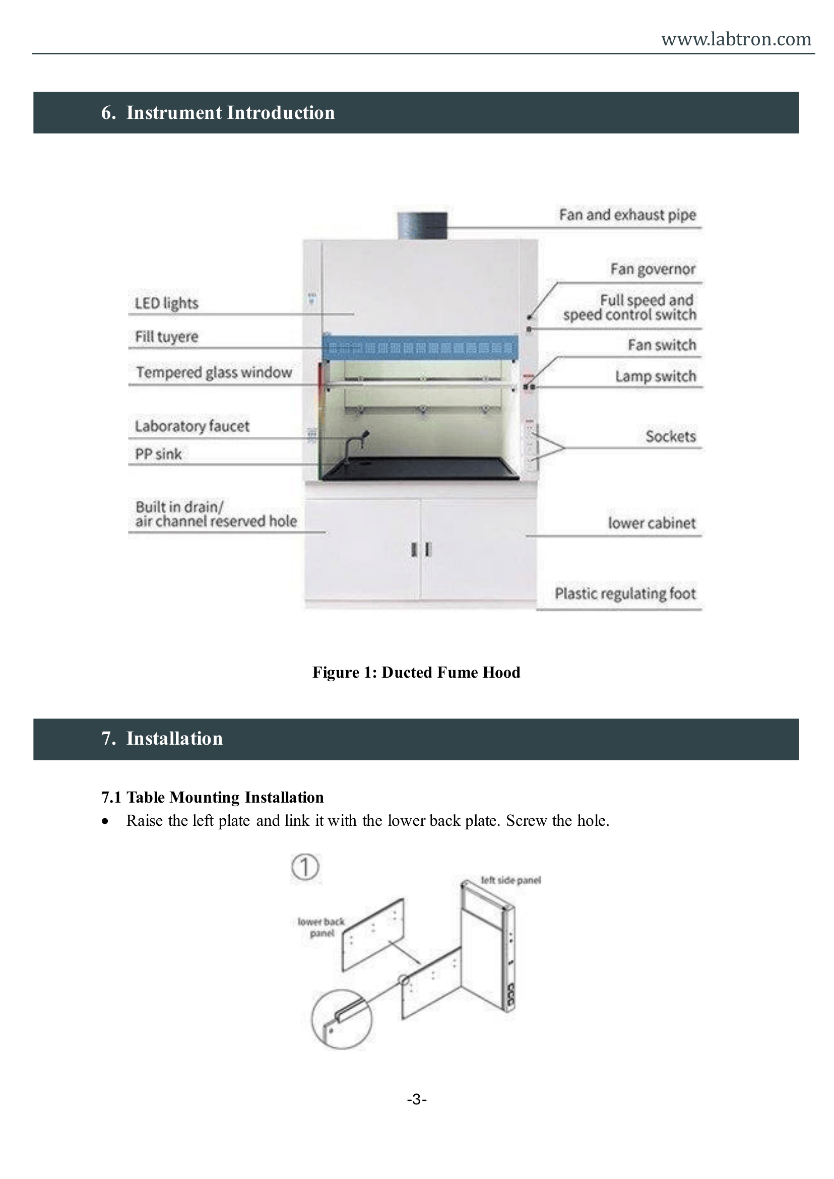 Ducted Fume Hood LFH-B12 Manual