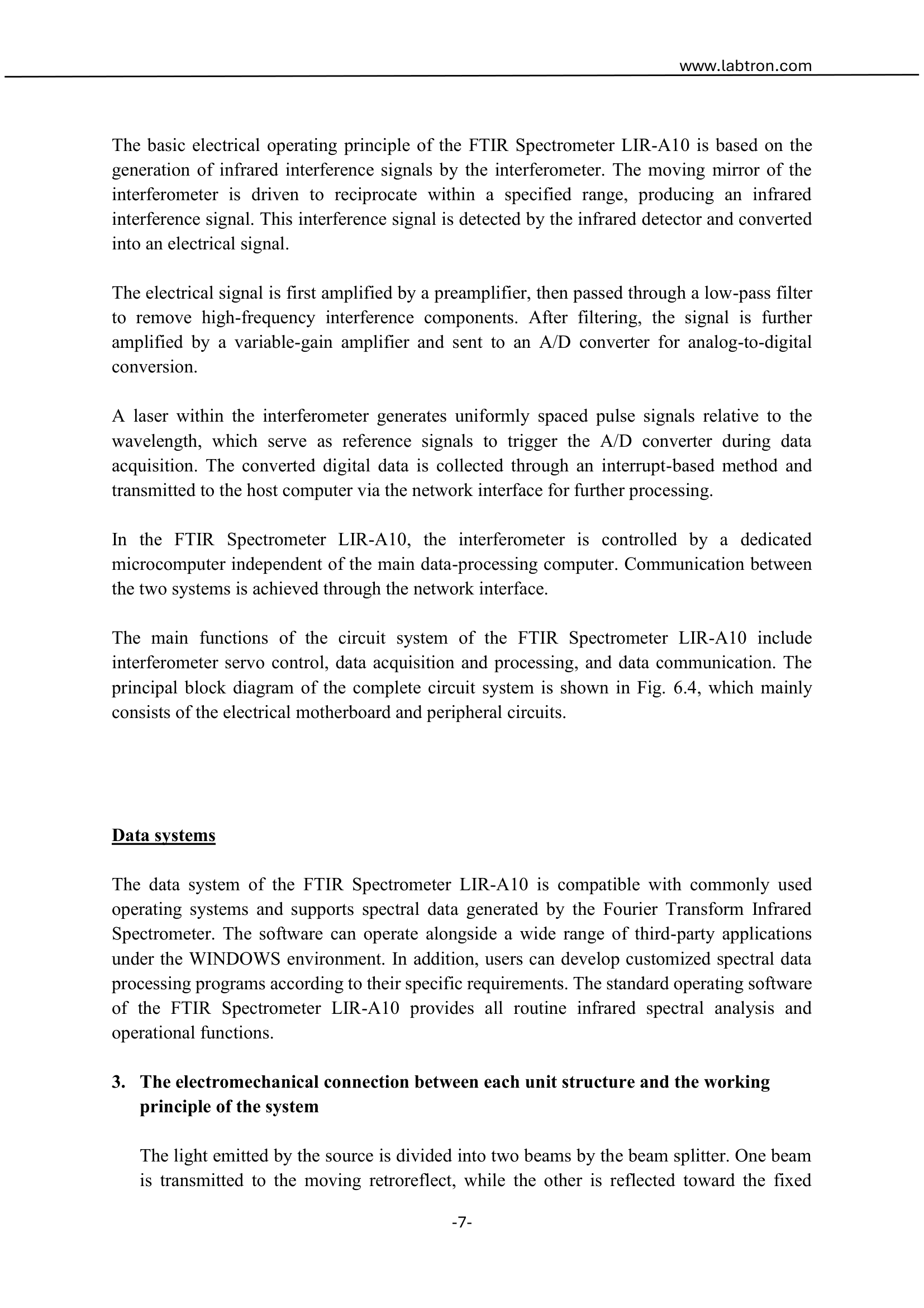 FTIR Spectrometer LIR-A10 Manual