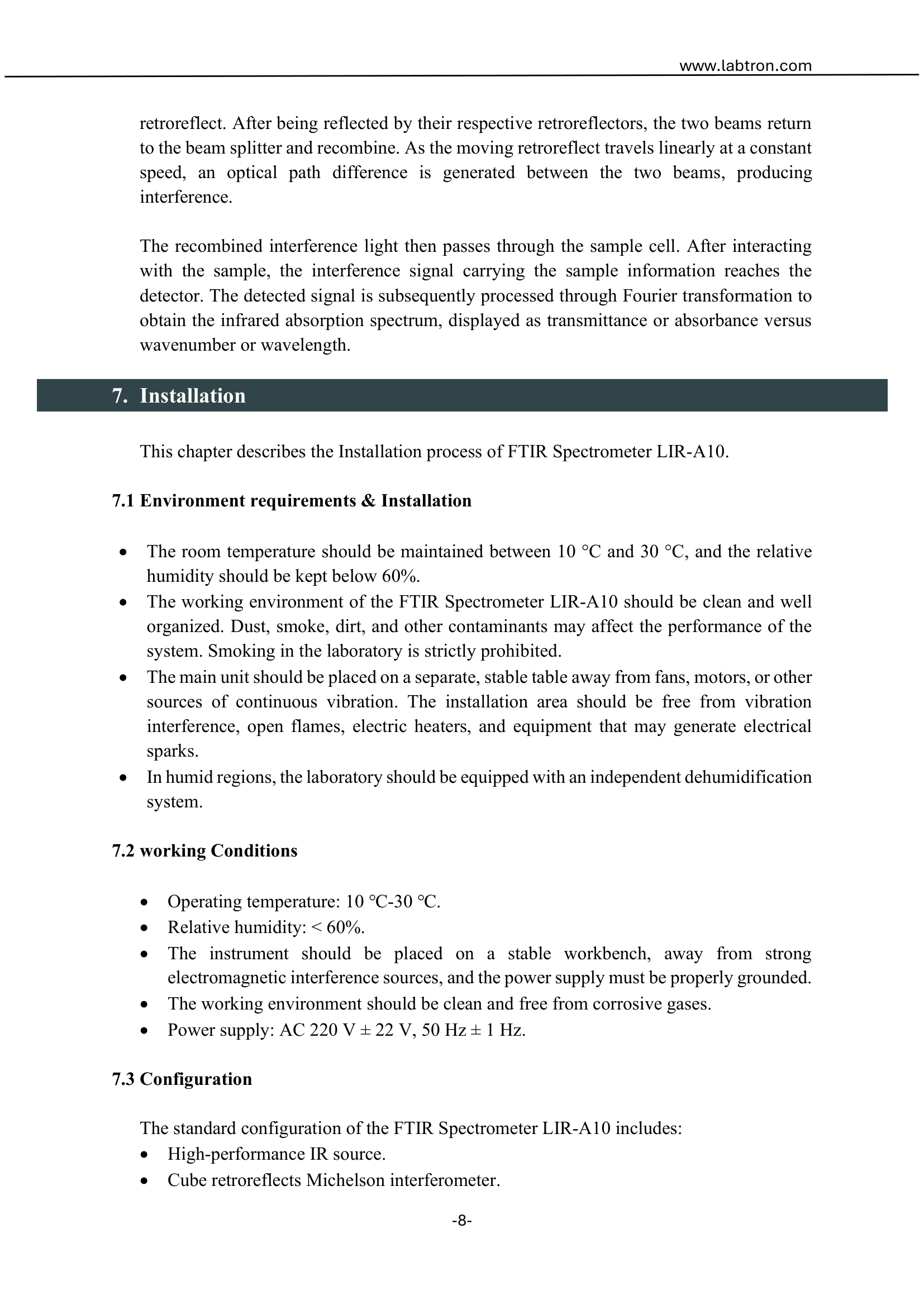 FTIR Spectrometer LIR-A10 Manual