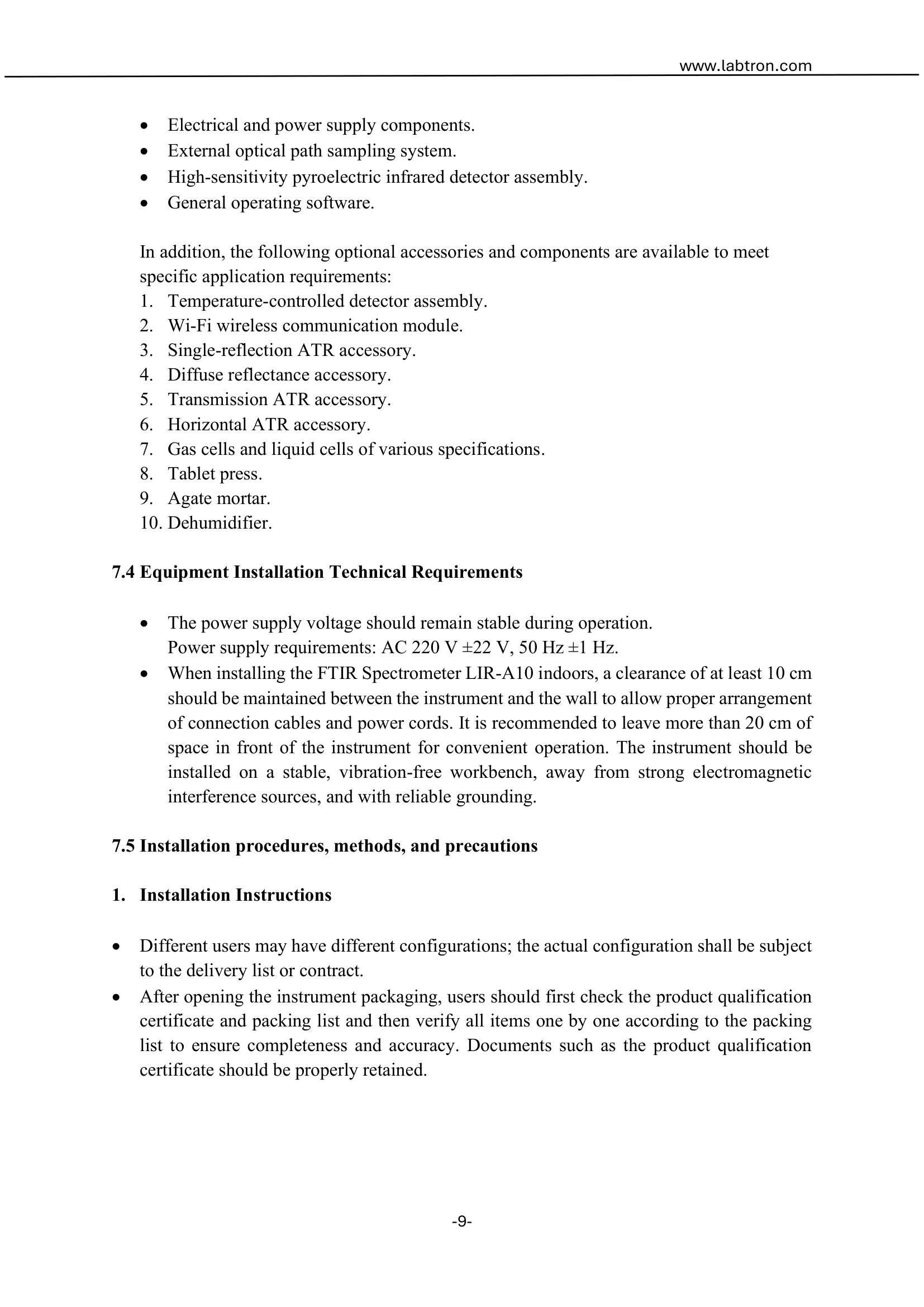 FTIR Spectrometer LIR-A10 Manual
