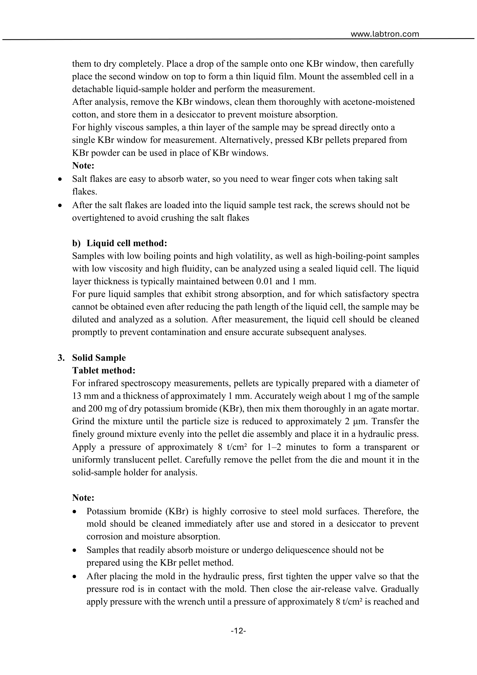 FTIR Spectrometer LIR-A10 Manual
