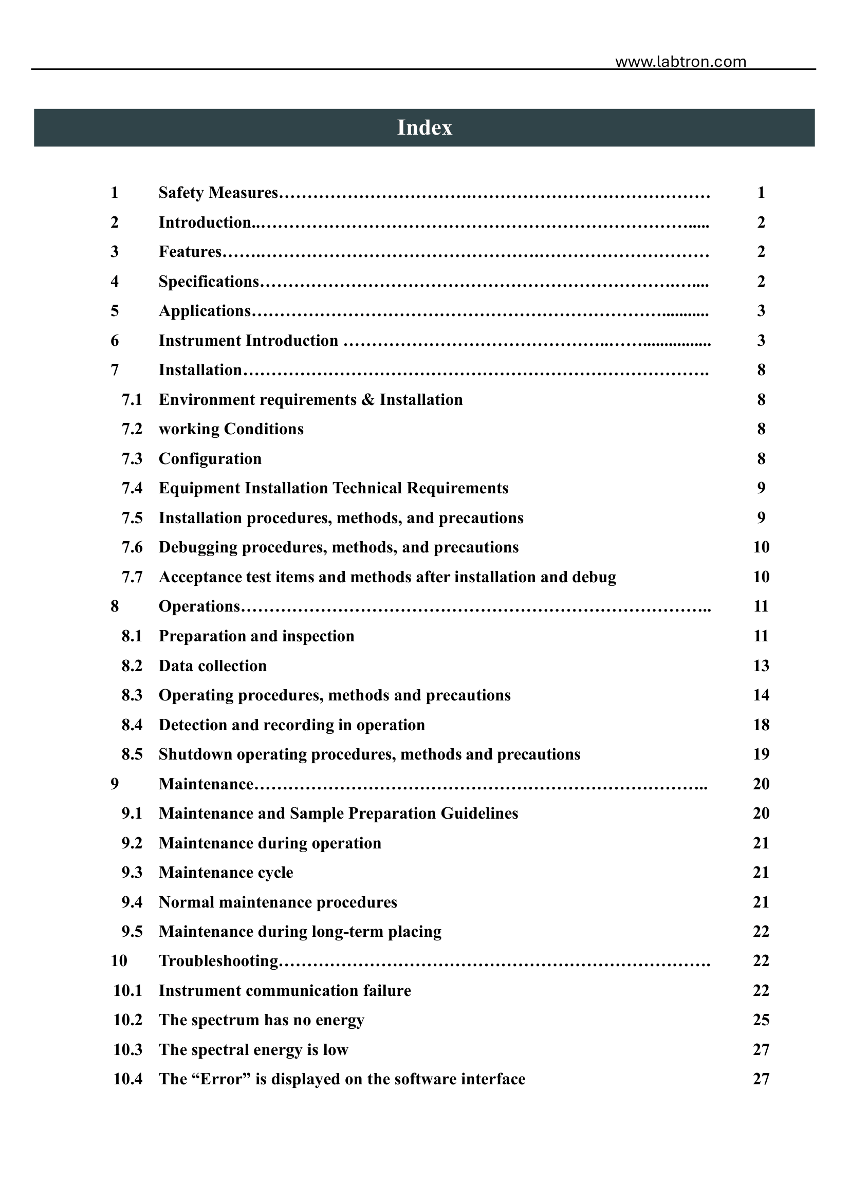 FTIR Spectrometer LIR-A10 Manual