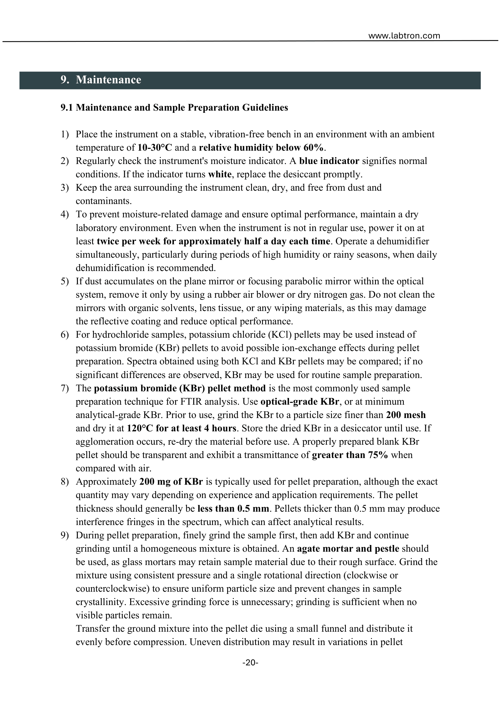 FTIR Spectrometer LIR-A10 Manual