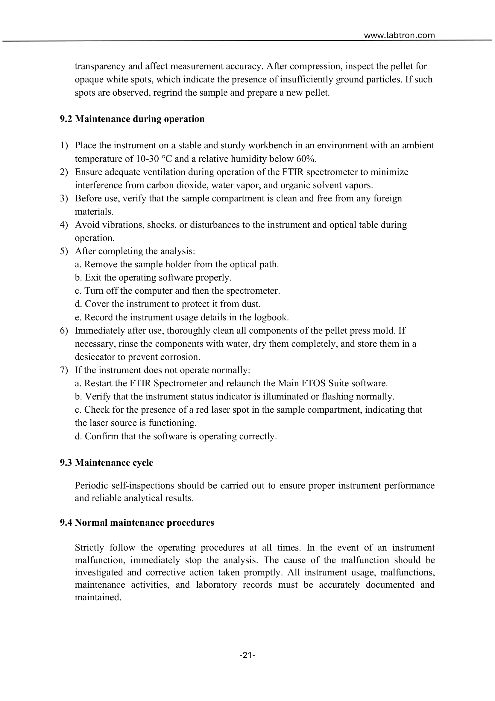 FTIR Spectrometer LIR-A10 Manual