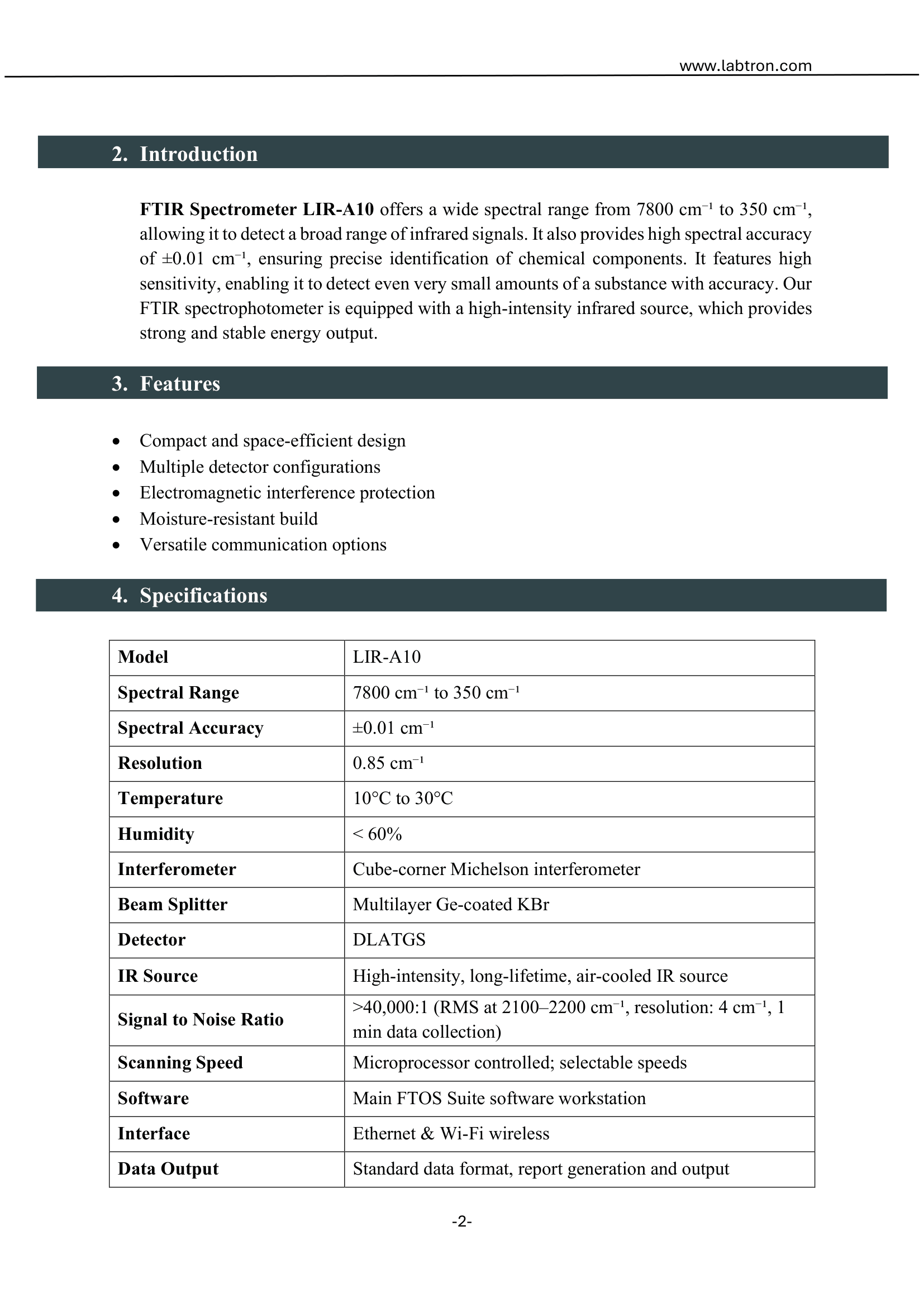 FTIR Spectrometer LIR-A10 Manual