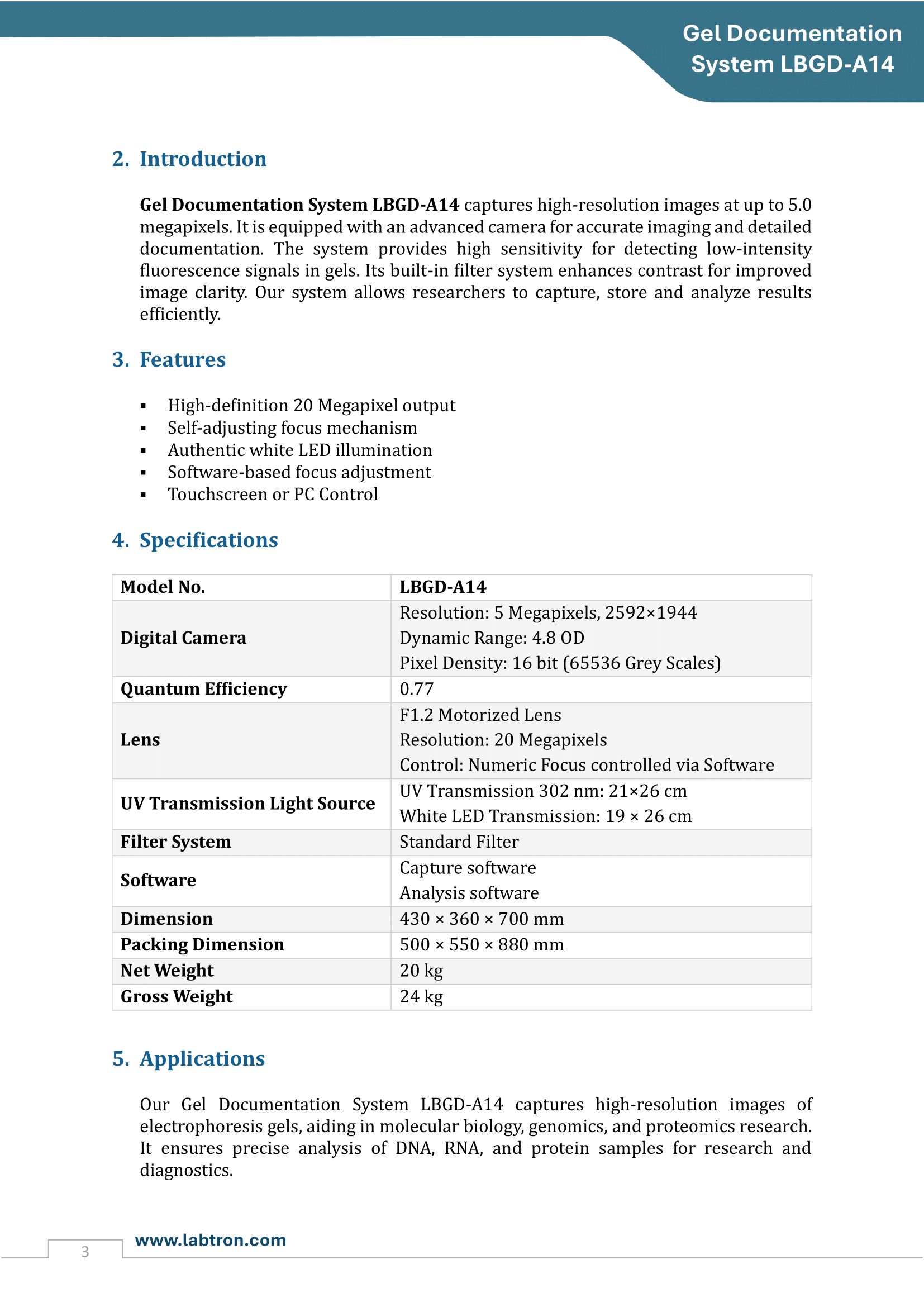 Gel Documentation System LBGD-A14 Manual