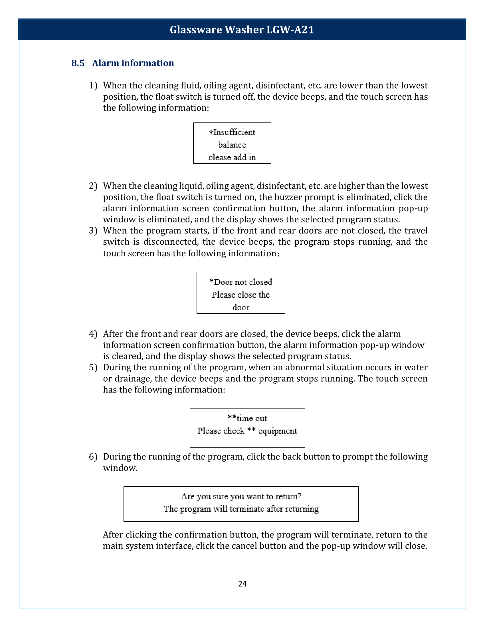 Glassware Washer LGW-A21 Manual
