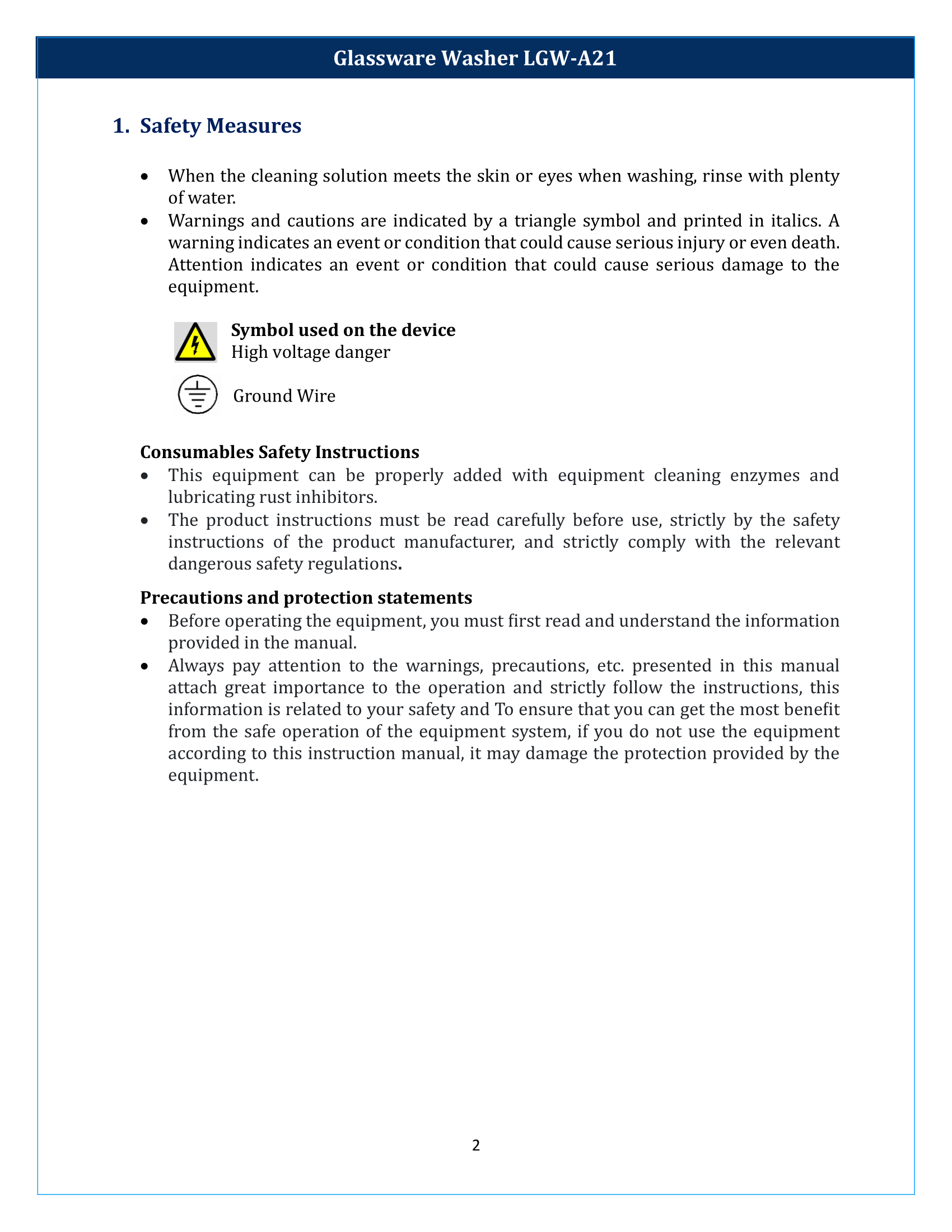 Glassware Washer LGW-A21 Manual