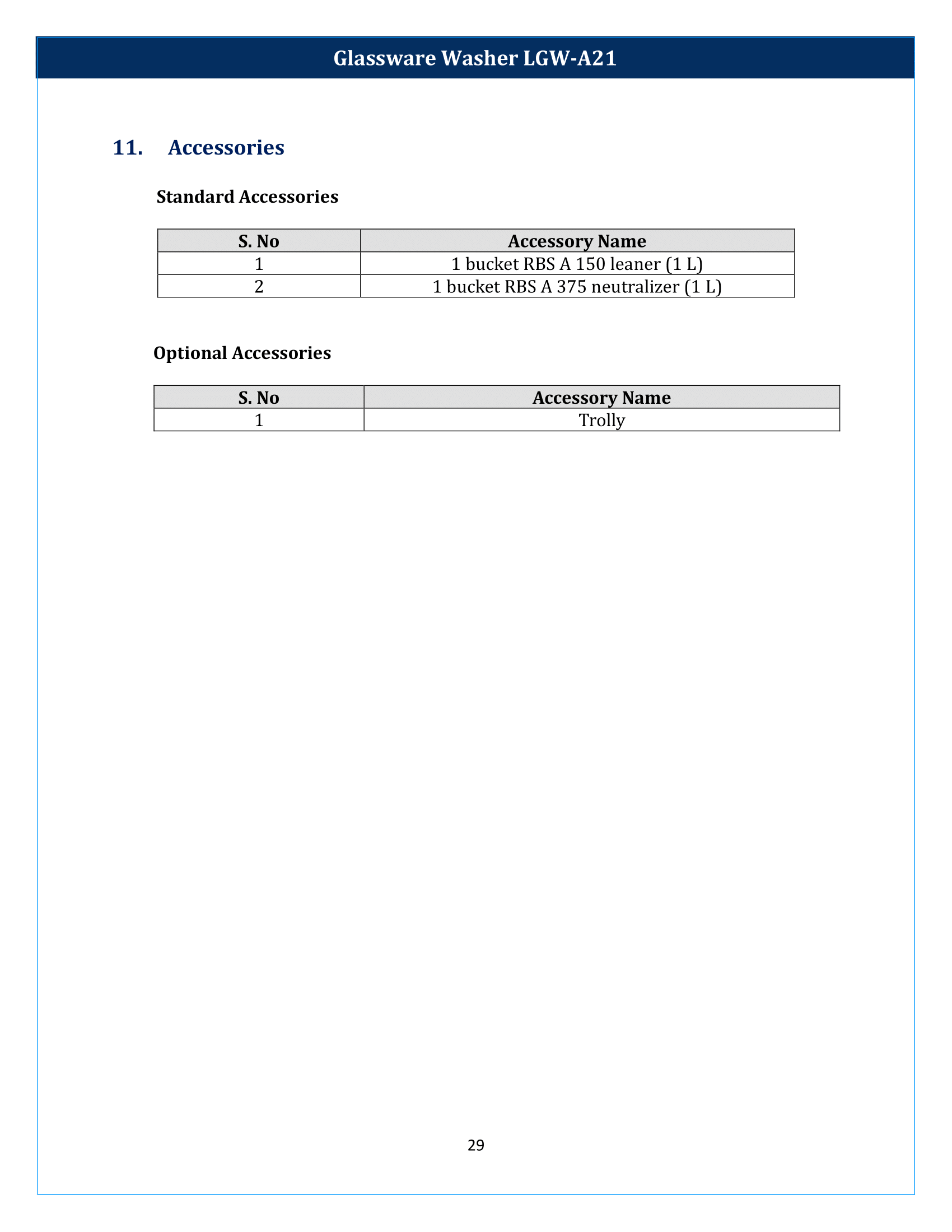 Glassware Washer LGW-A21 Manual