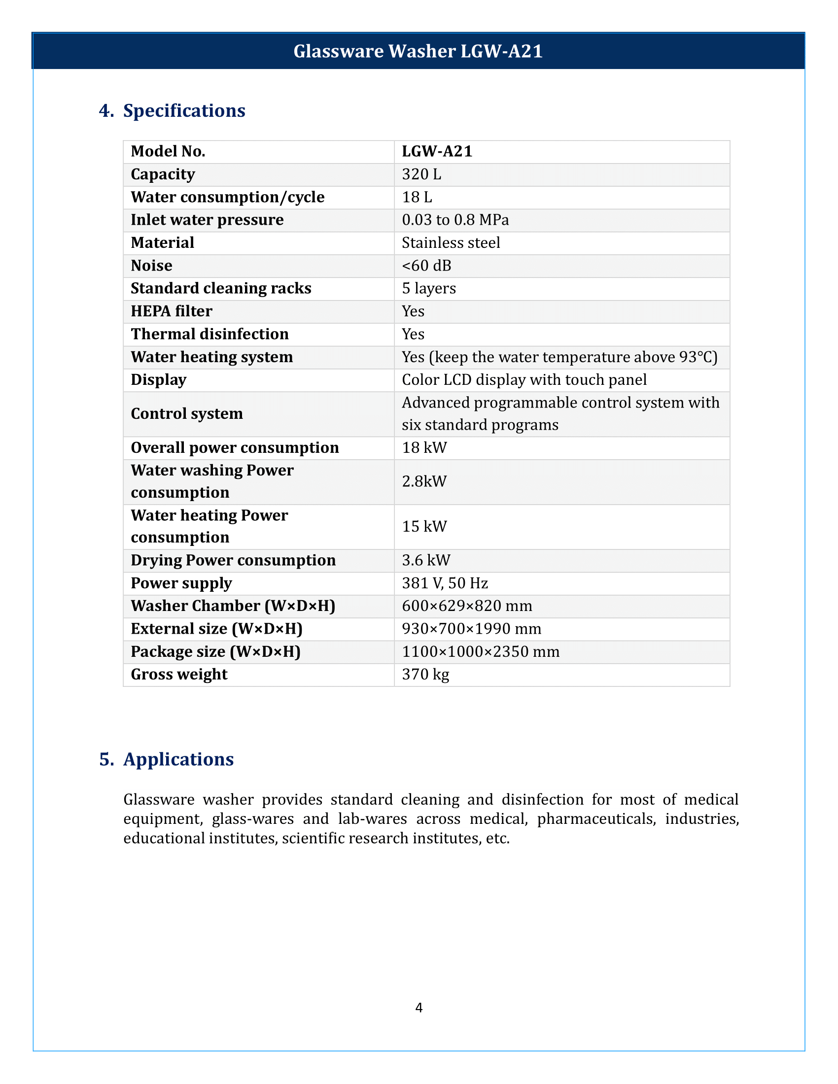 Glassware Washer LGW-A21 Manual