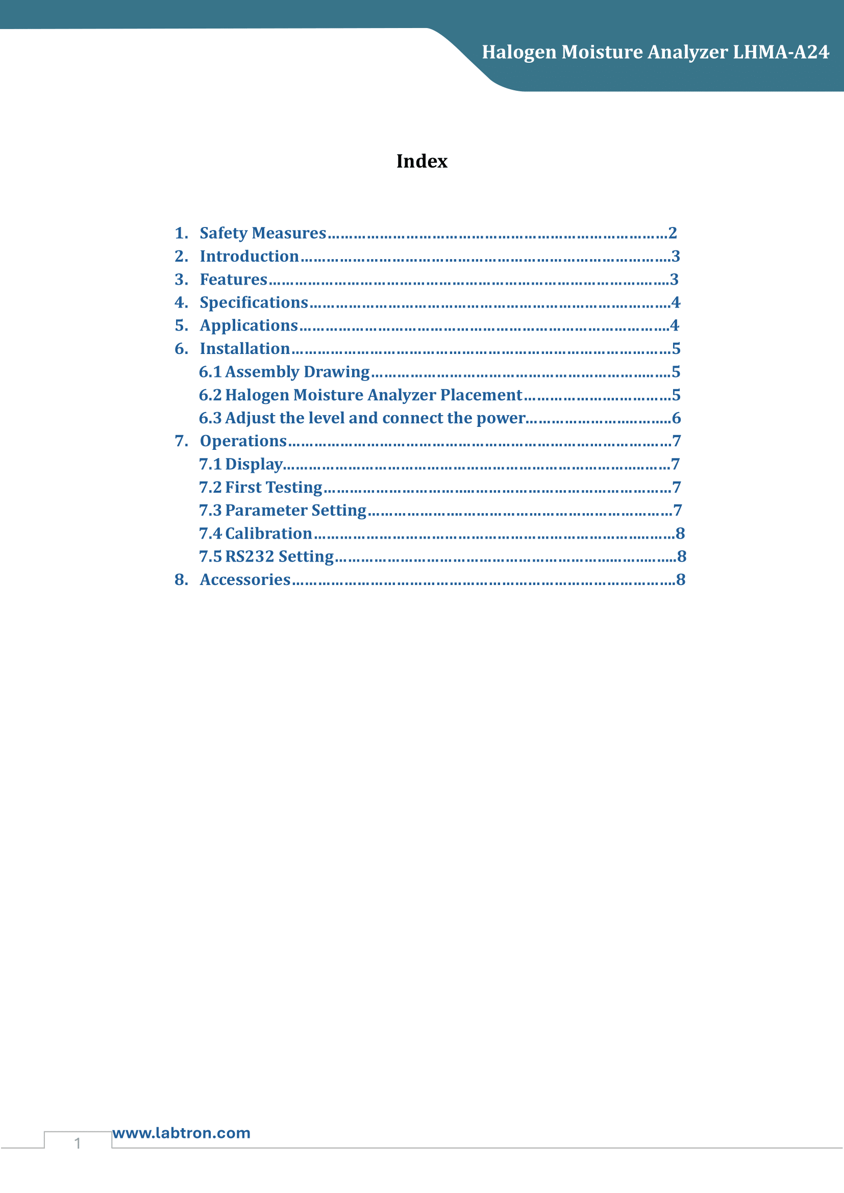 Halogen Moisture Analyzer LHMA-A24 Manual