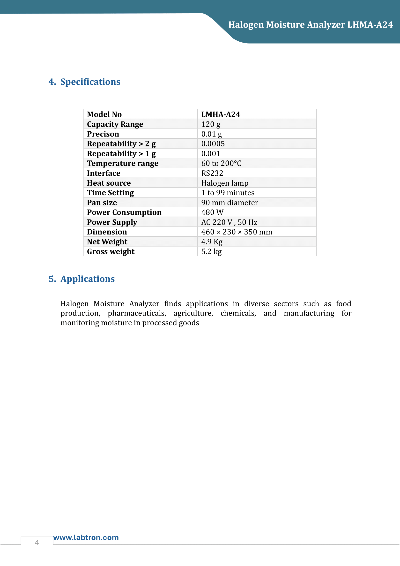 Halogen Moisture Analyzer LHMA-A24 Manual