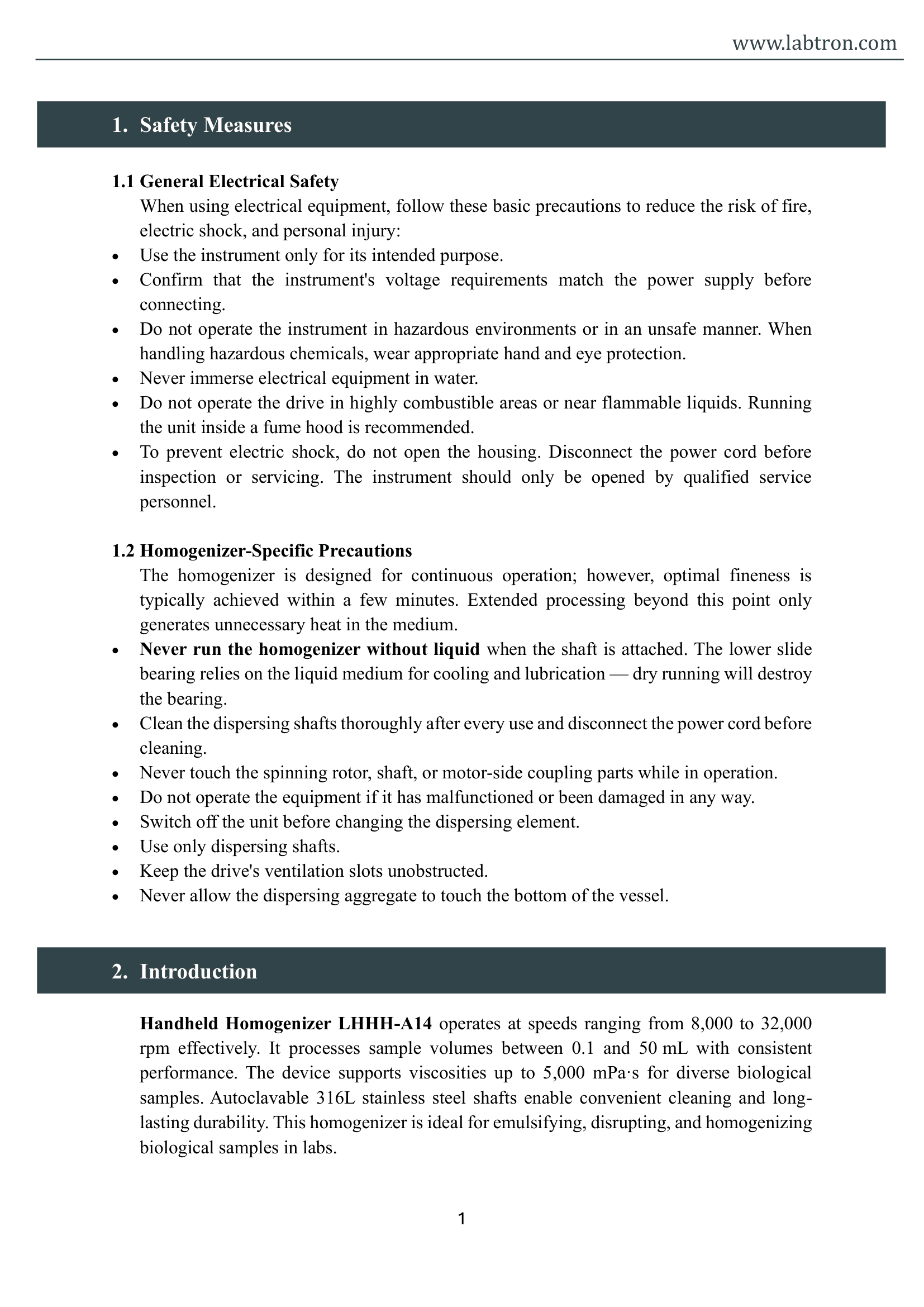 Handheld Homogenizer LHHH-A14 Manual