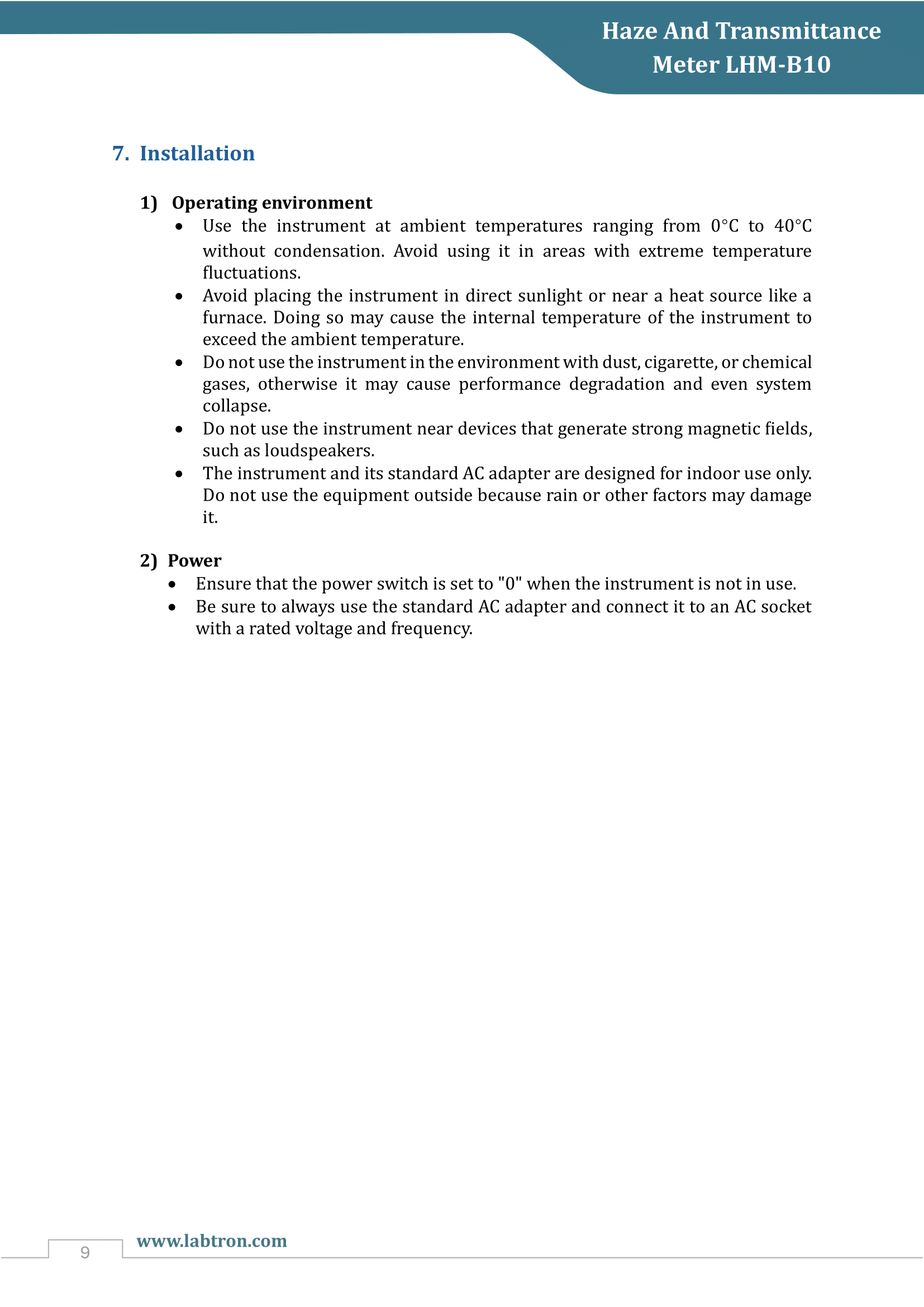 Haze And Transmittance Meter LHM-B10 Manual