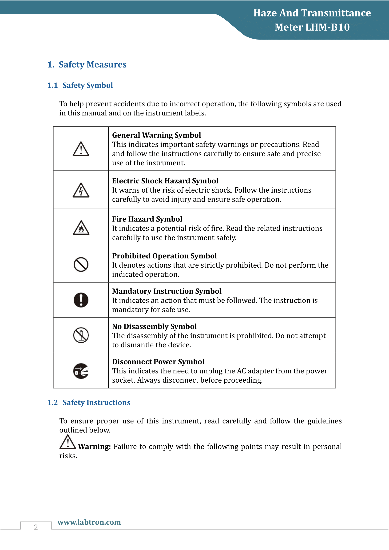Haze And Transmittance Meter LHM-B10 Manual
