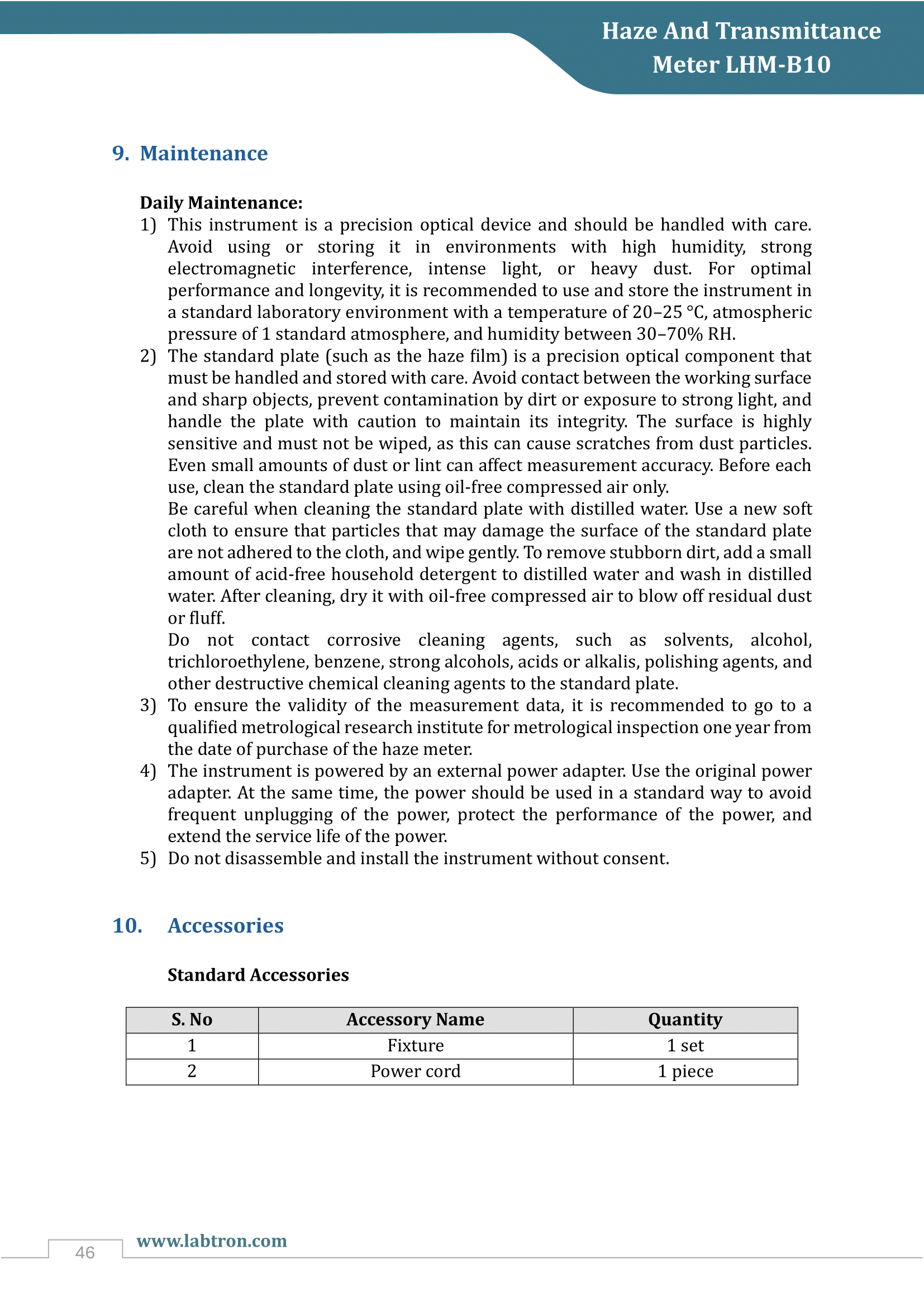 Haze And Transmittance Meter LHM-B10 Manual