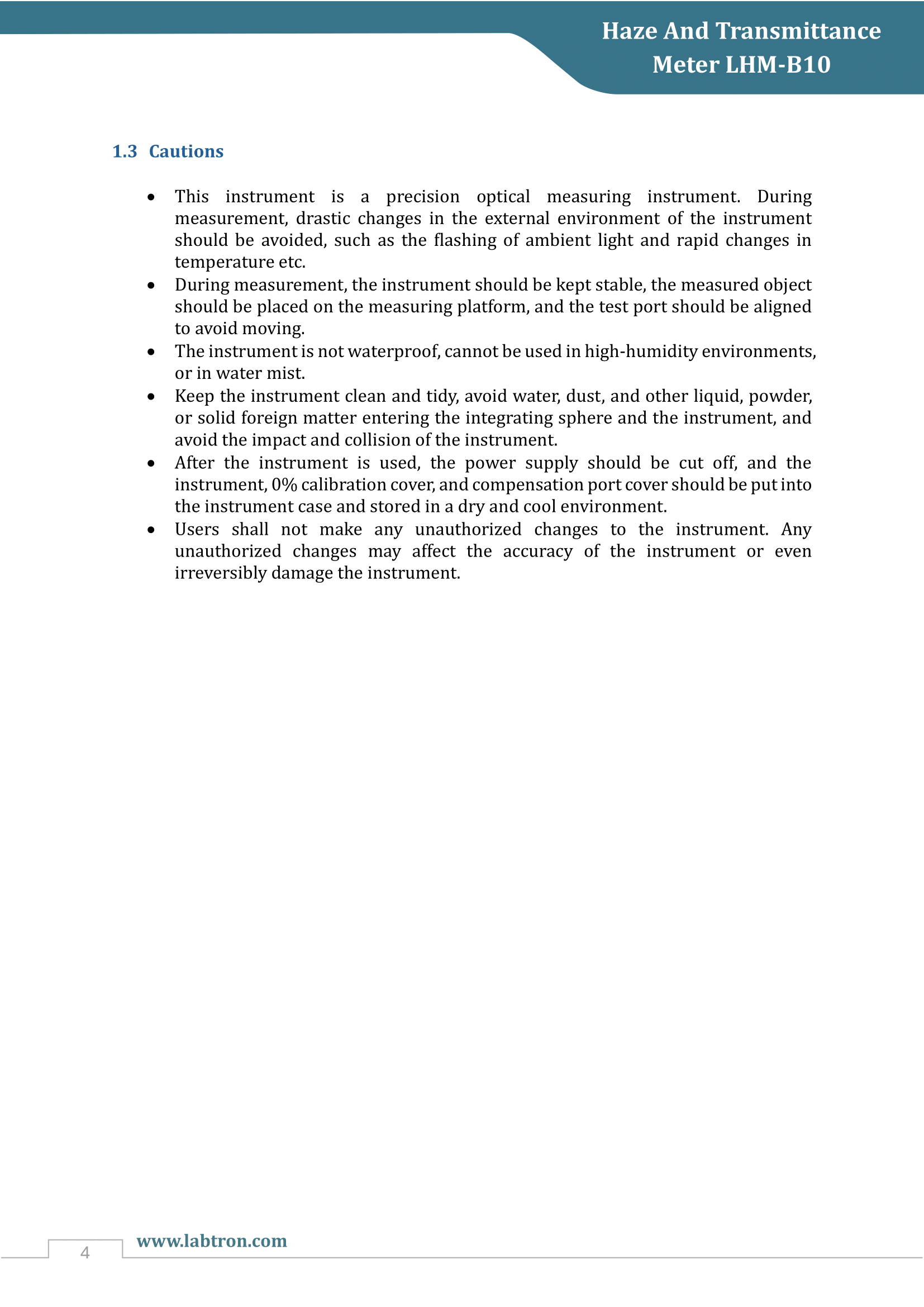 Haze And Transmittance Meter LHM-B10 Manual