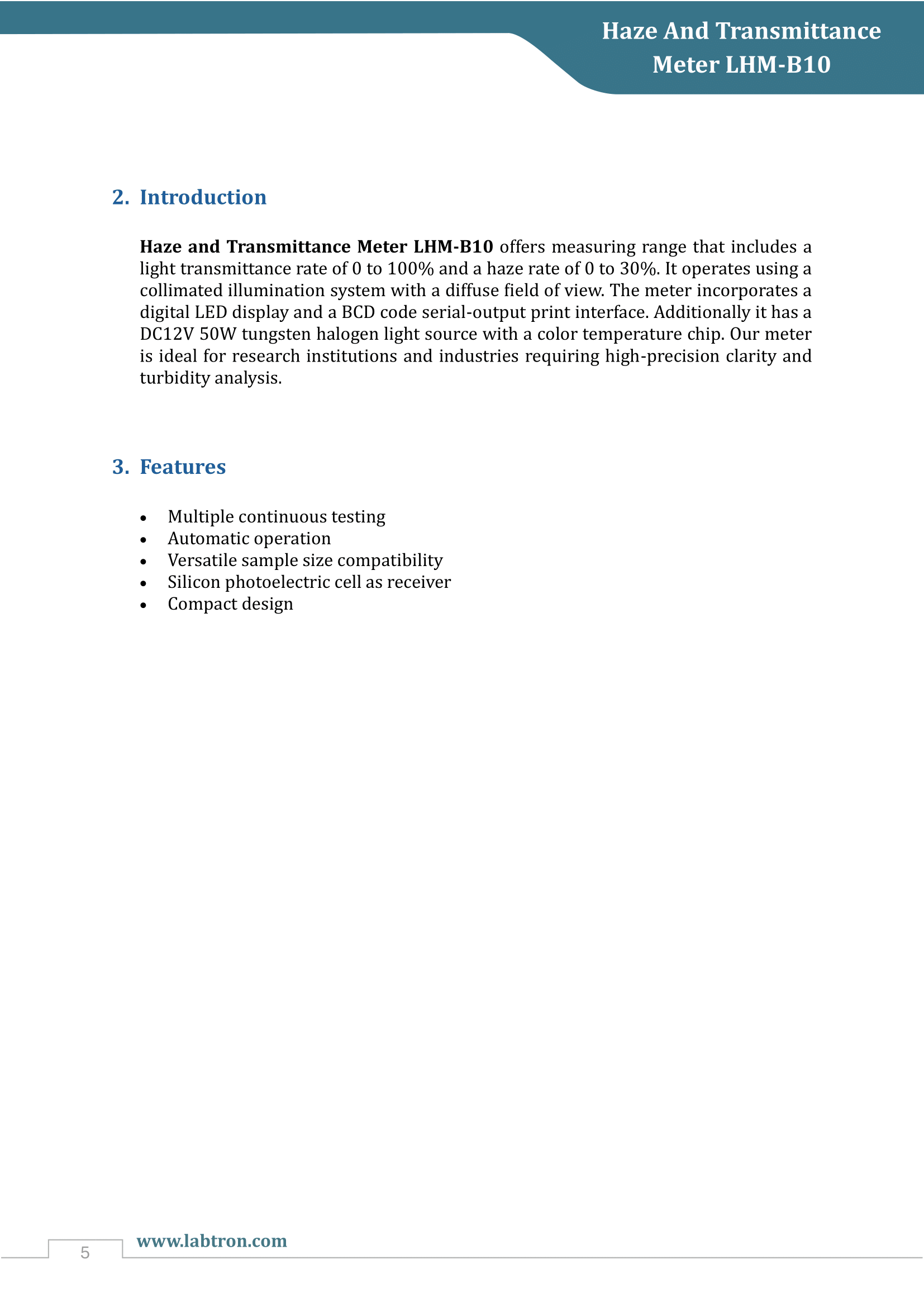 Haze And Transmittance Meter LHM-B10 Manual