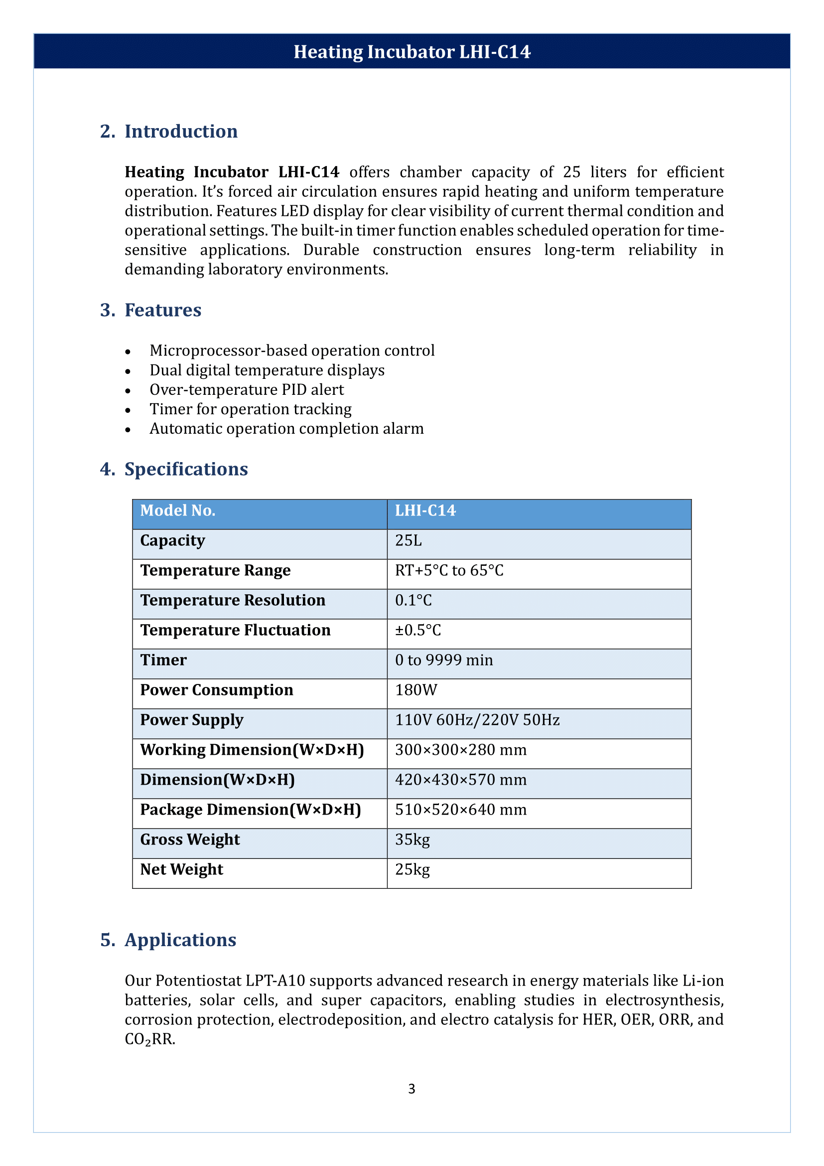 Heating Incubator LHI-C14 Manual