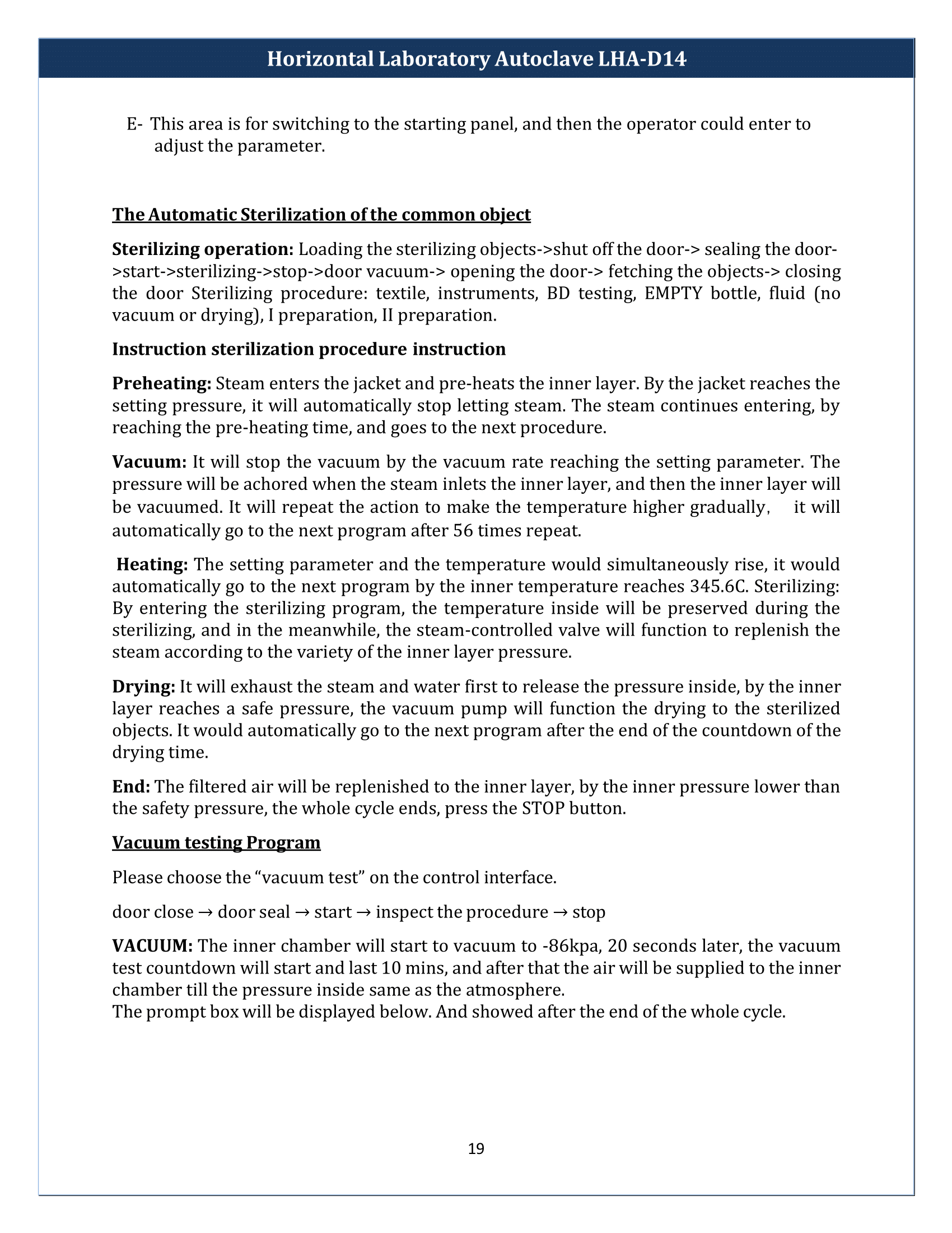 Horizontal Laboratory Autoclave LHA-D14 Manual