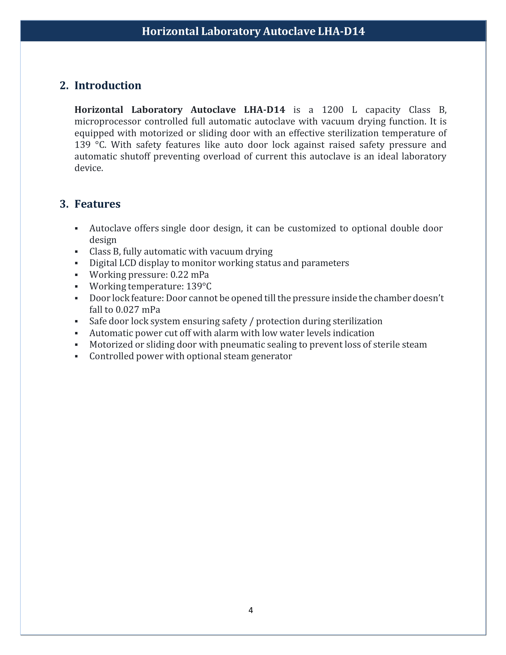 Horizontal Laboratory Autoclave LHA-D14 Manual