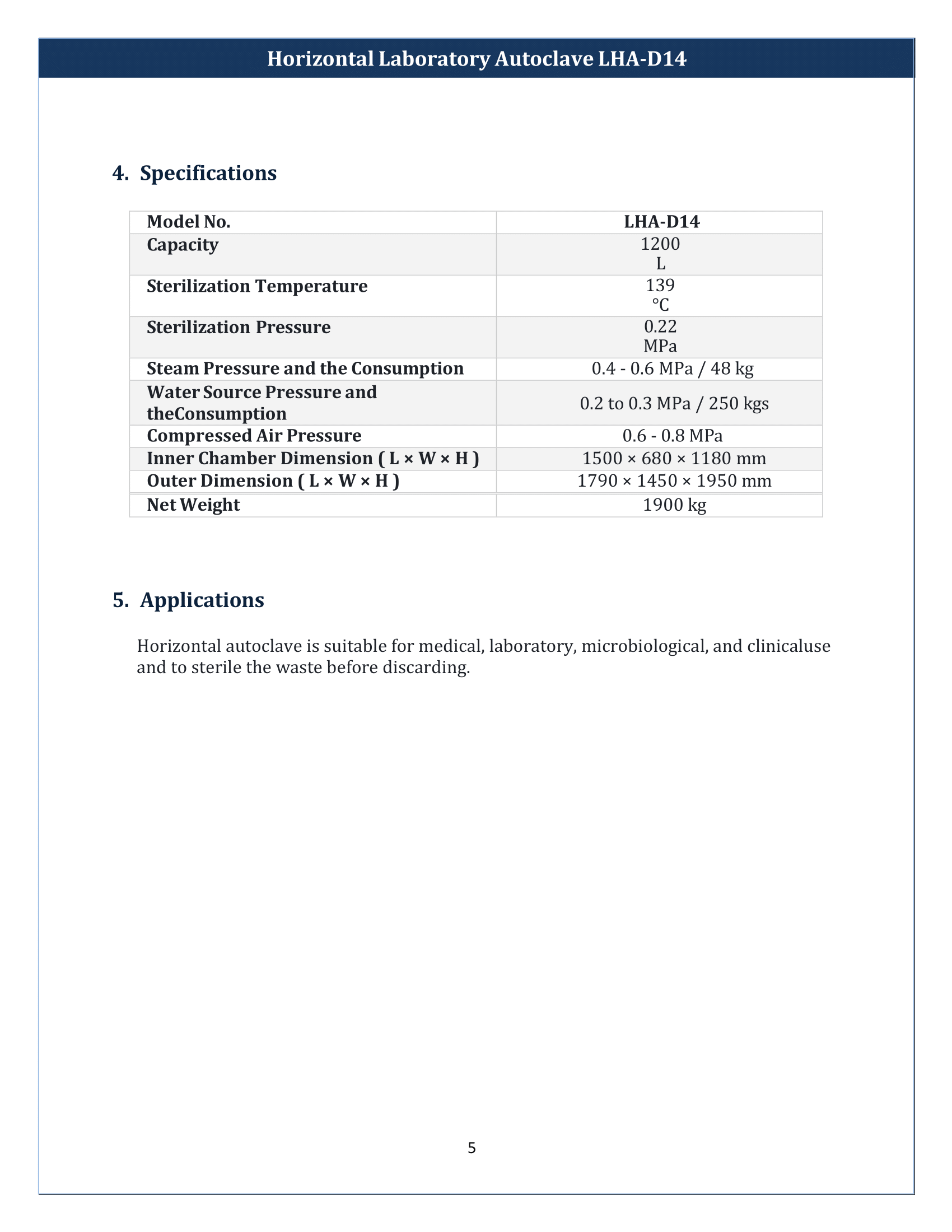 Horizontal Laboratory Autoclave LHA-D14 Manual