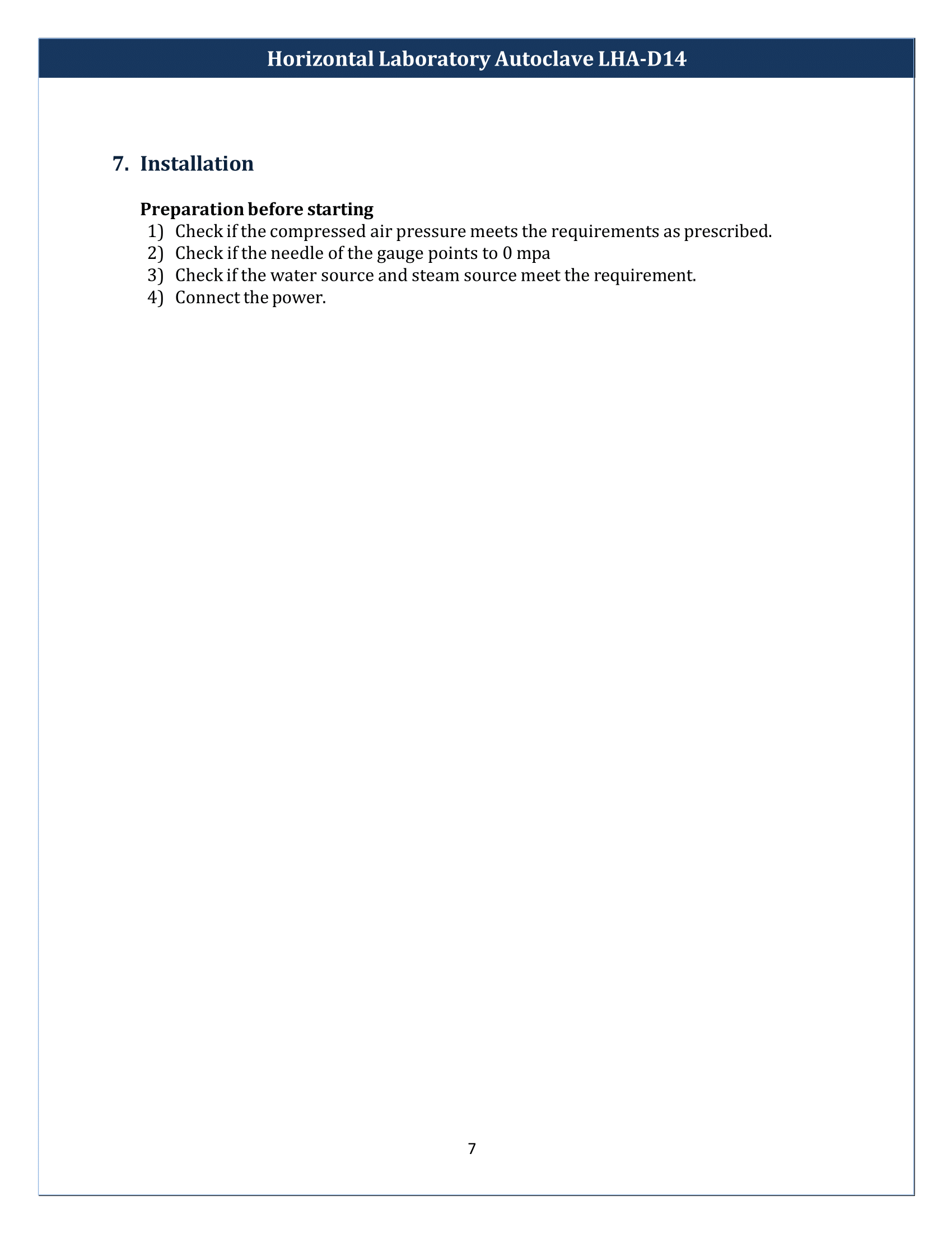 Horizontal Laboratory Autoclave LHA-D14 Manual