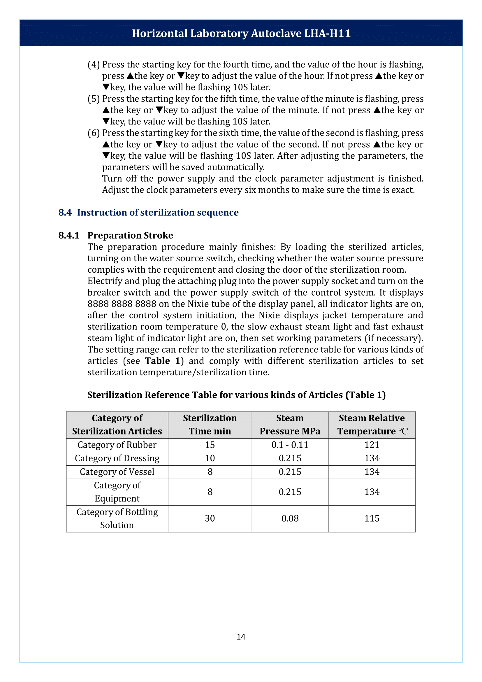 Horizontal Laboratory Autoclave LHA-H11 Manual