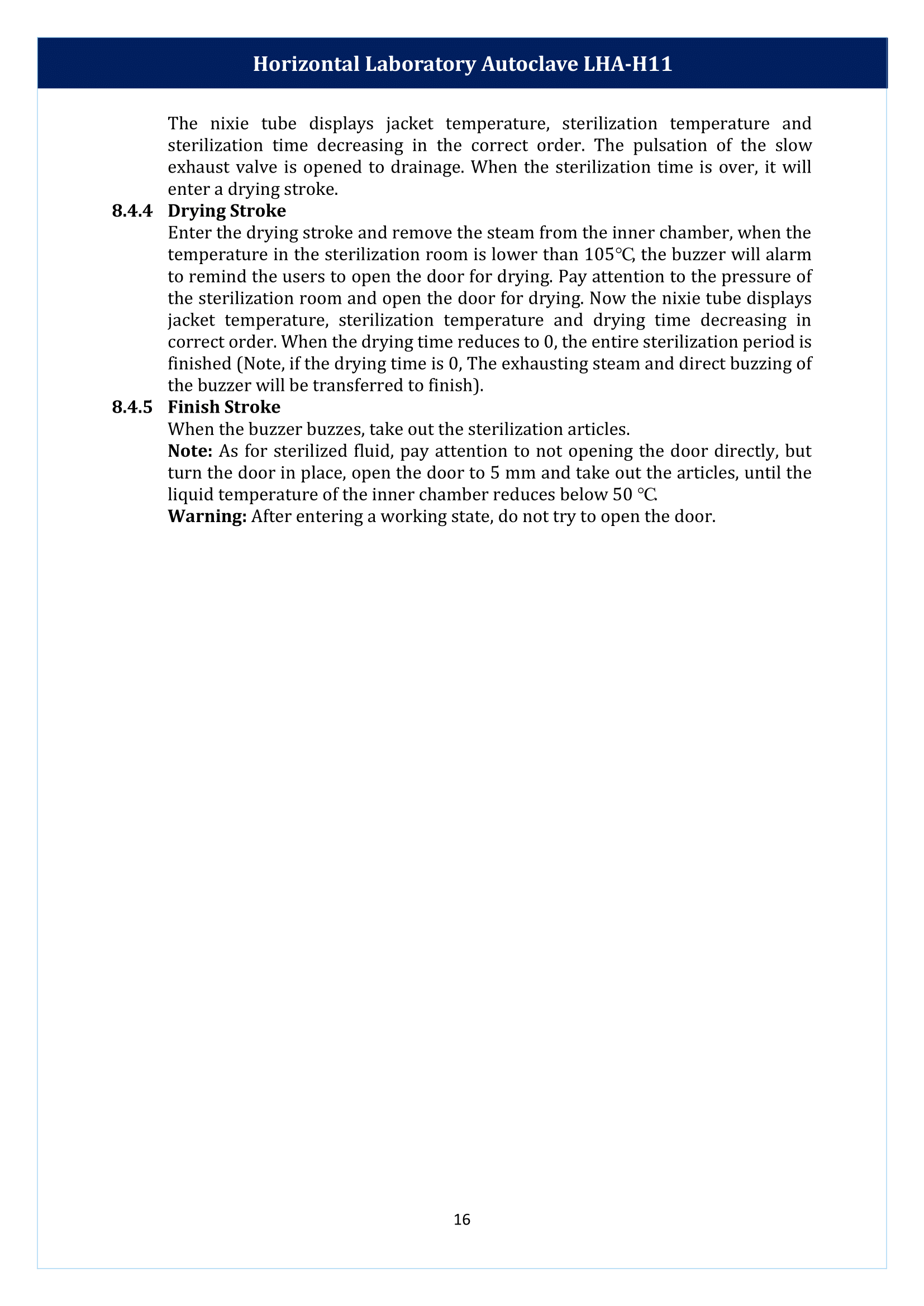 Horizontal Laboratory Autoclave LHA-H11 Manual
