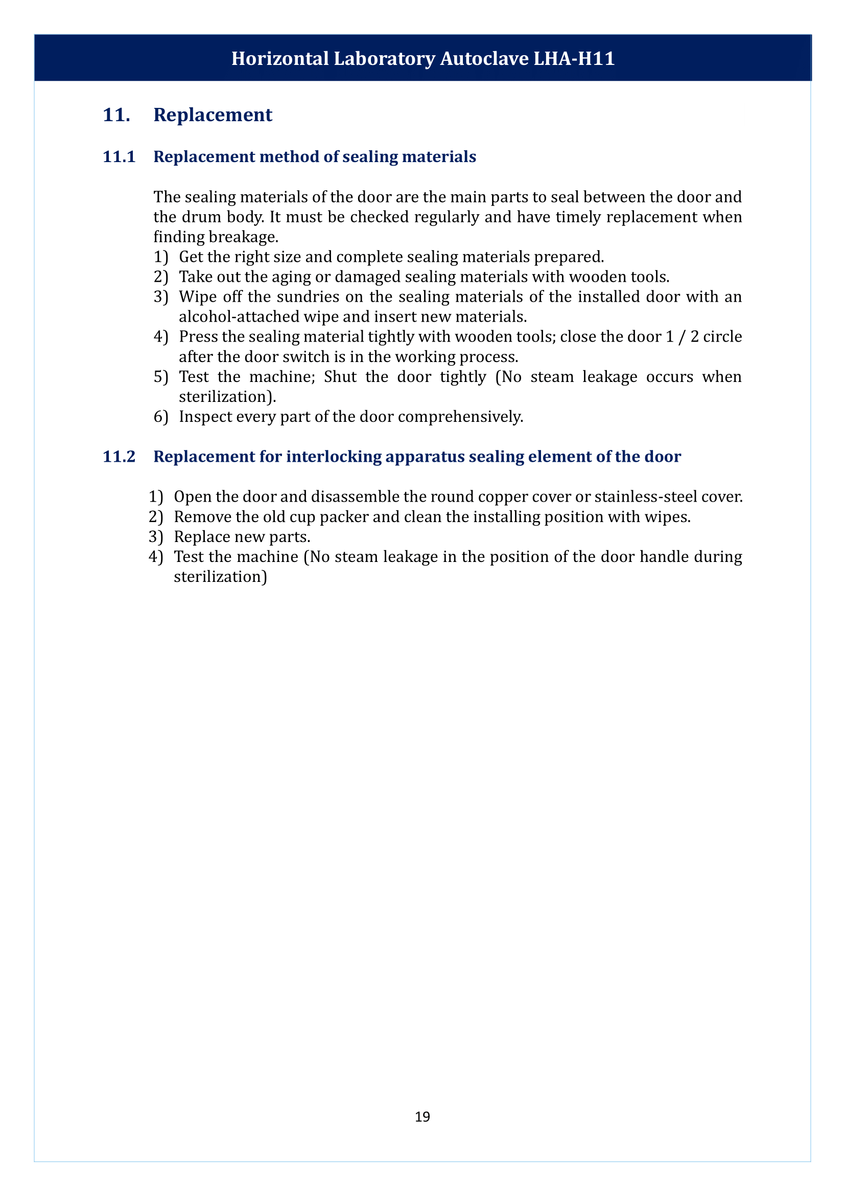 Horizontal Laboratory Autoclave LHA-H11 Manual