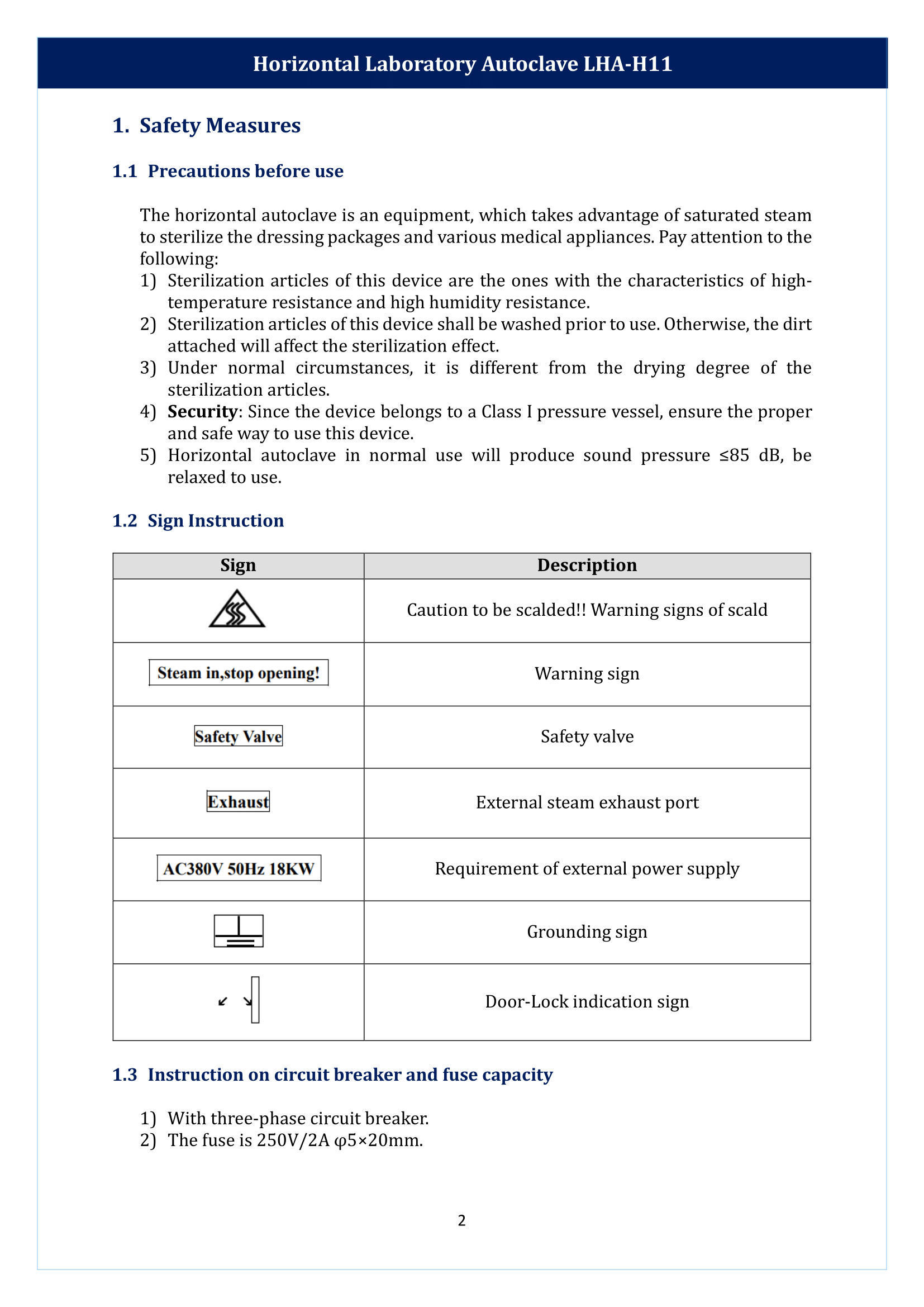 Horizontal Laboratory Autoclave LHA-H11 Manual