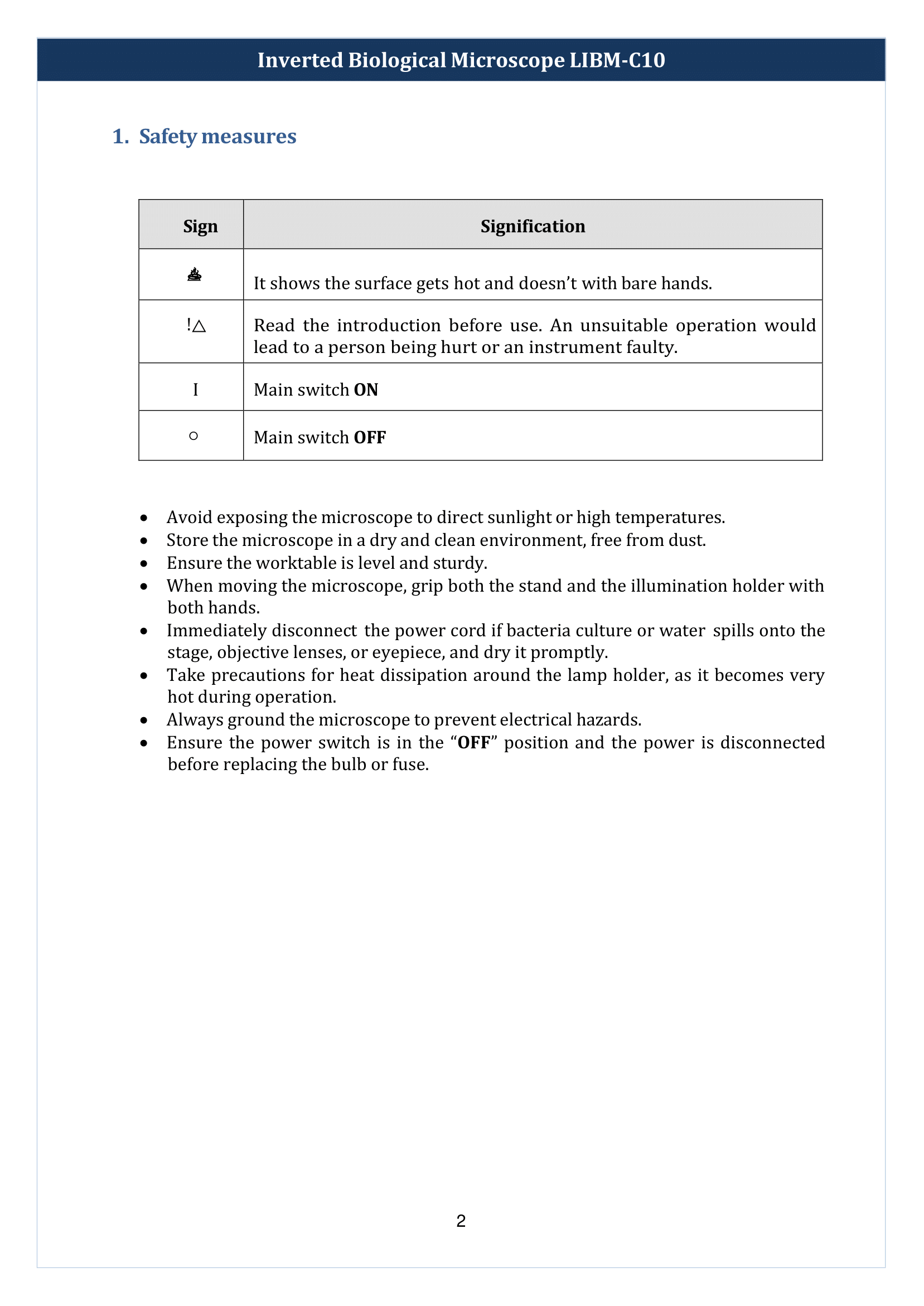 Inverted Biological Microscope LIBM-C10 Manual