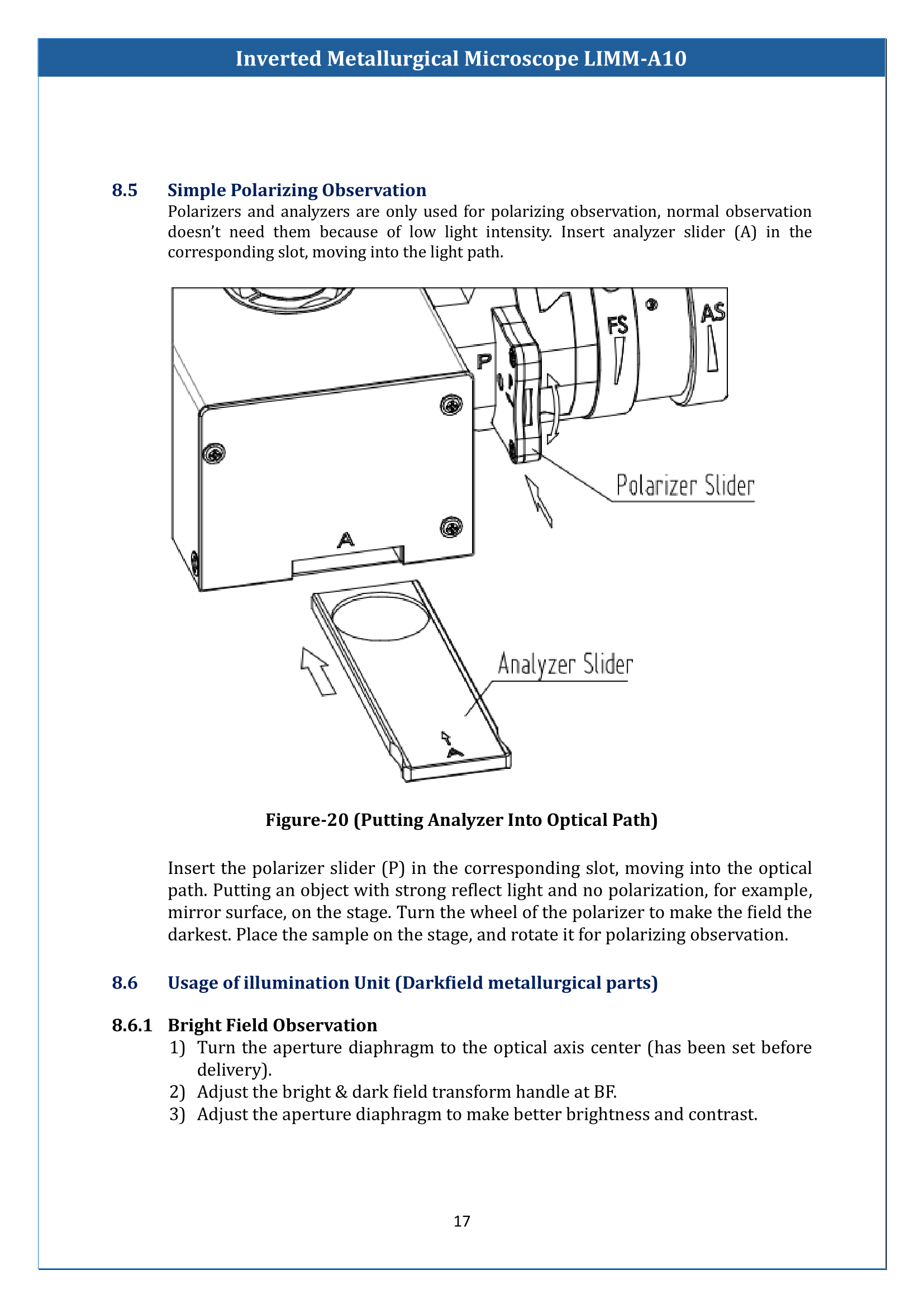Inverted Metallurgical Microscope LIMM-A10 Manual