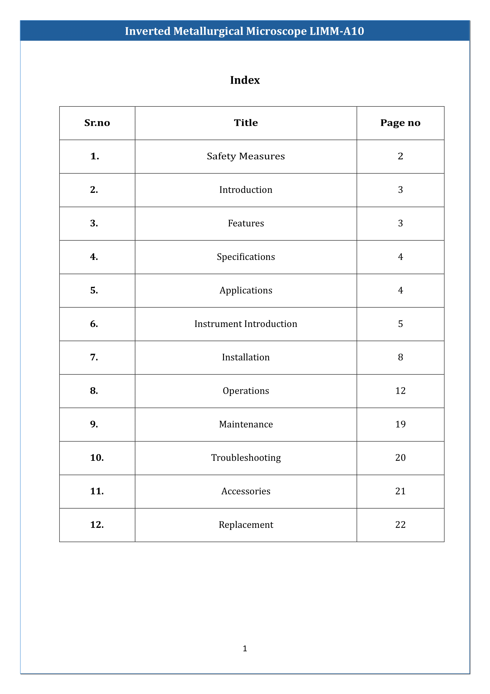Inverted Metallurgical Microscope LIMM-A10 Manual