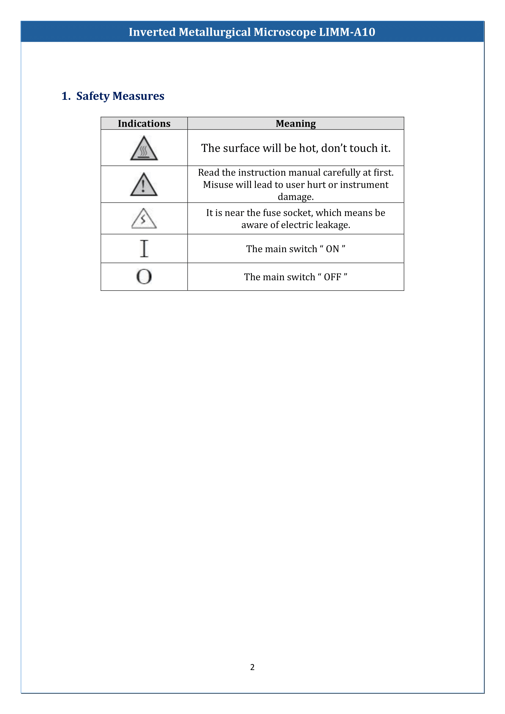 Inverted Metallurgical Microscope LIMM-A10 Manual