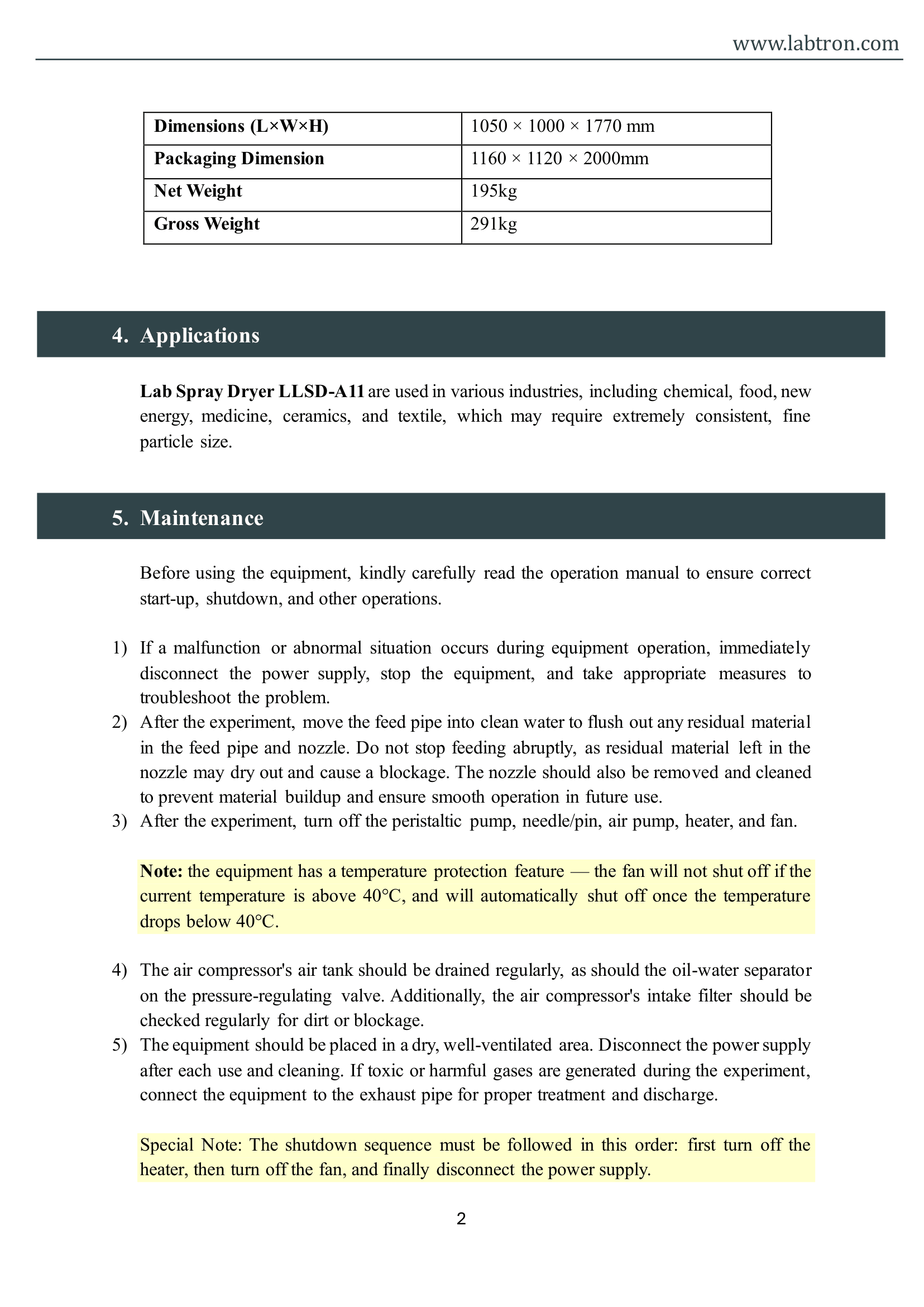 Lab Spray Dryer LLSD-A11 Manual