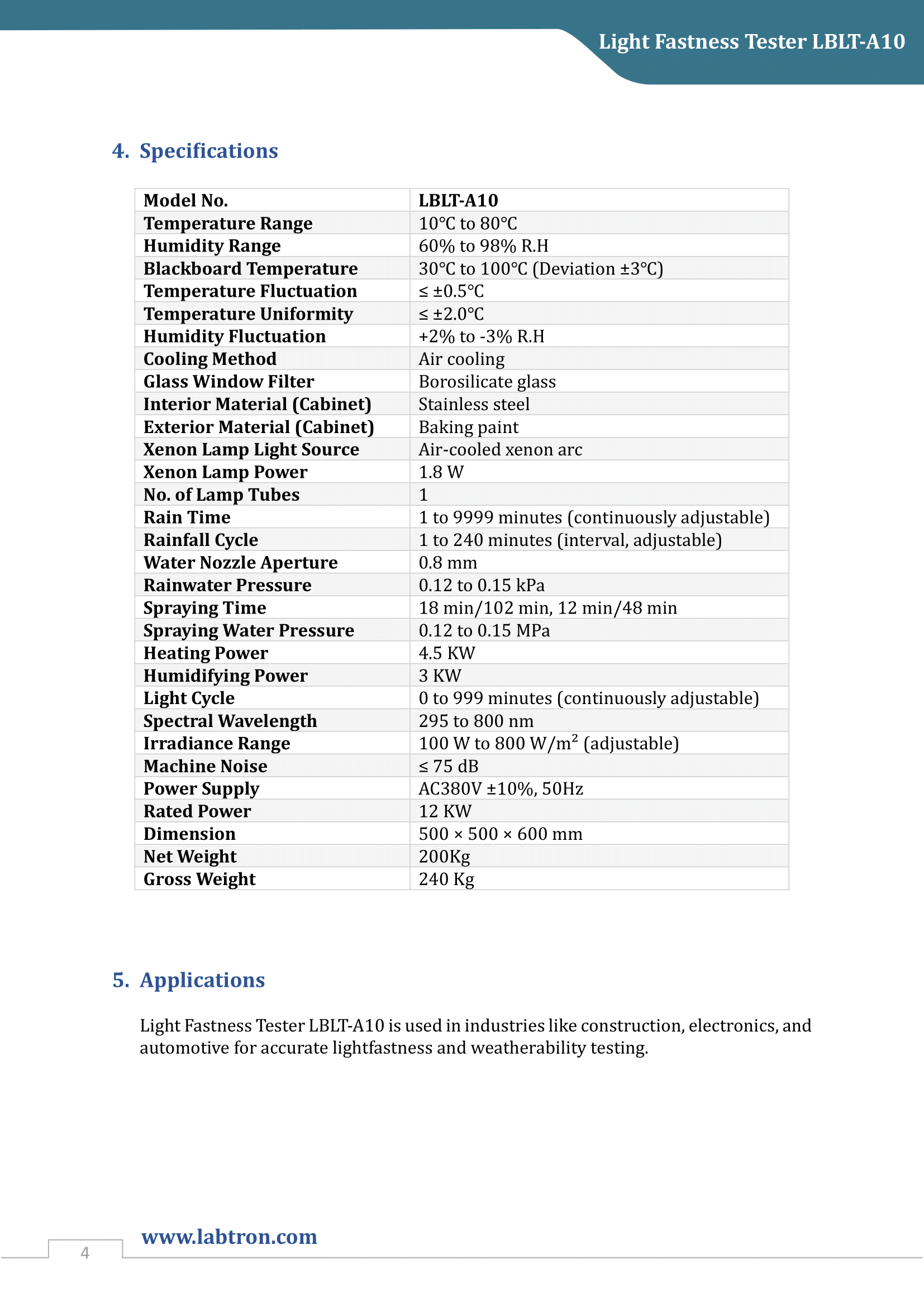Light Fastness Tester LBLT-A10 Manual