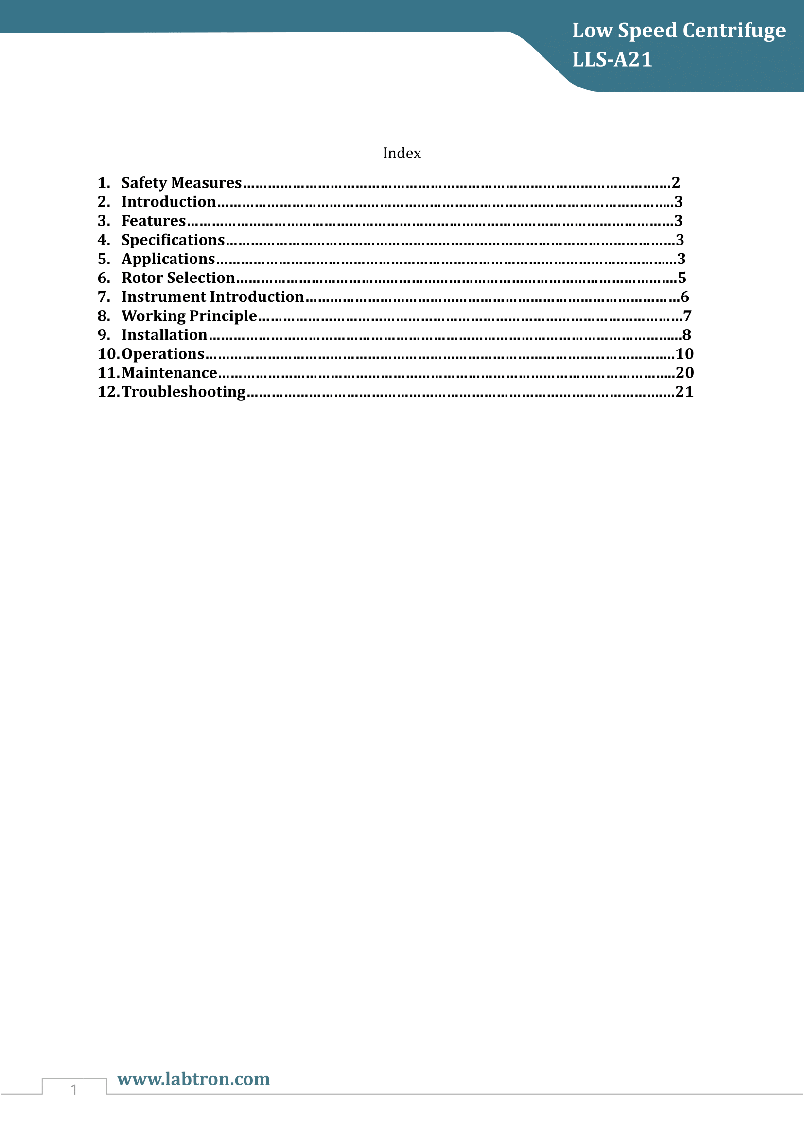 Low Speed Centrifuge LLS-A21 Manual
