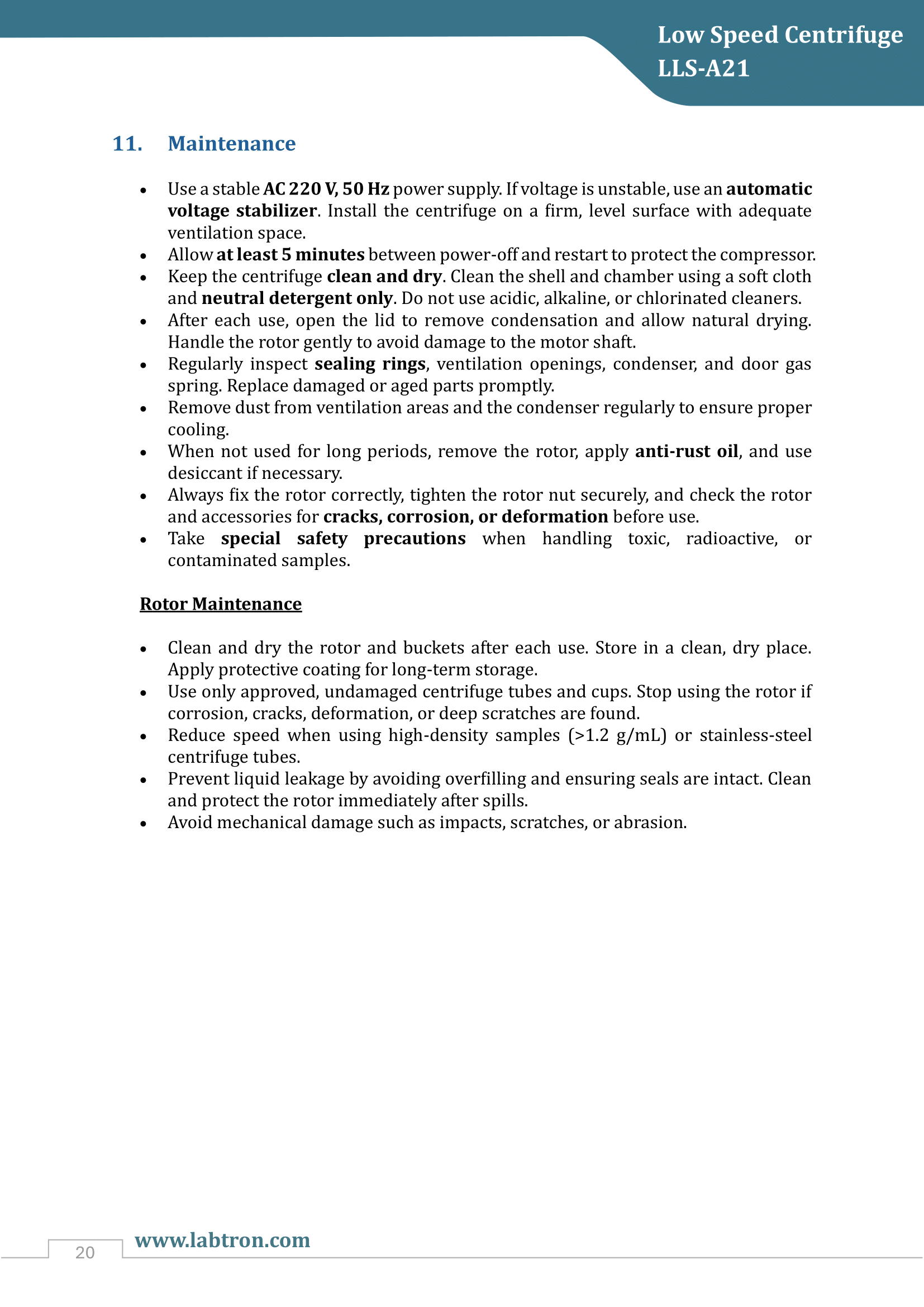 Low Speed Centrifuge LLS-A21 Manual