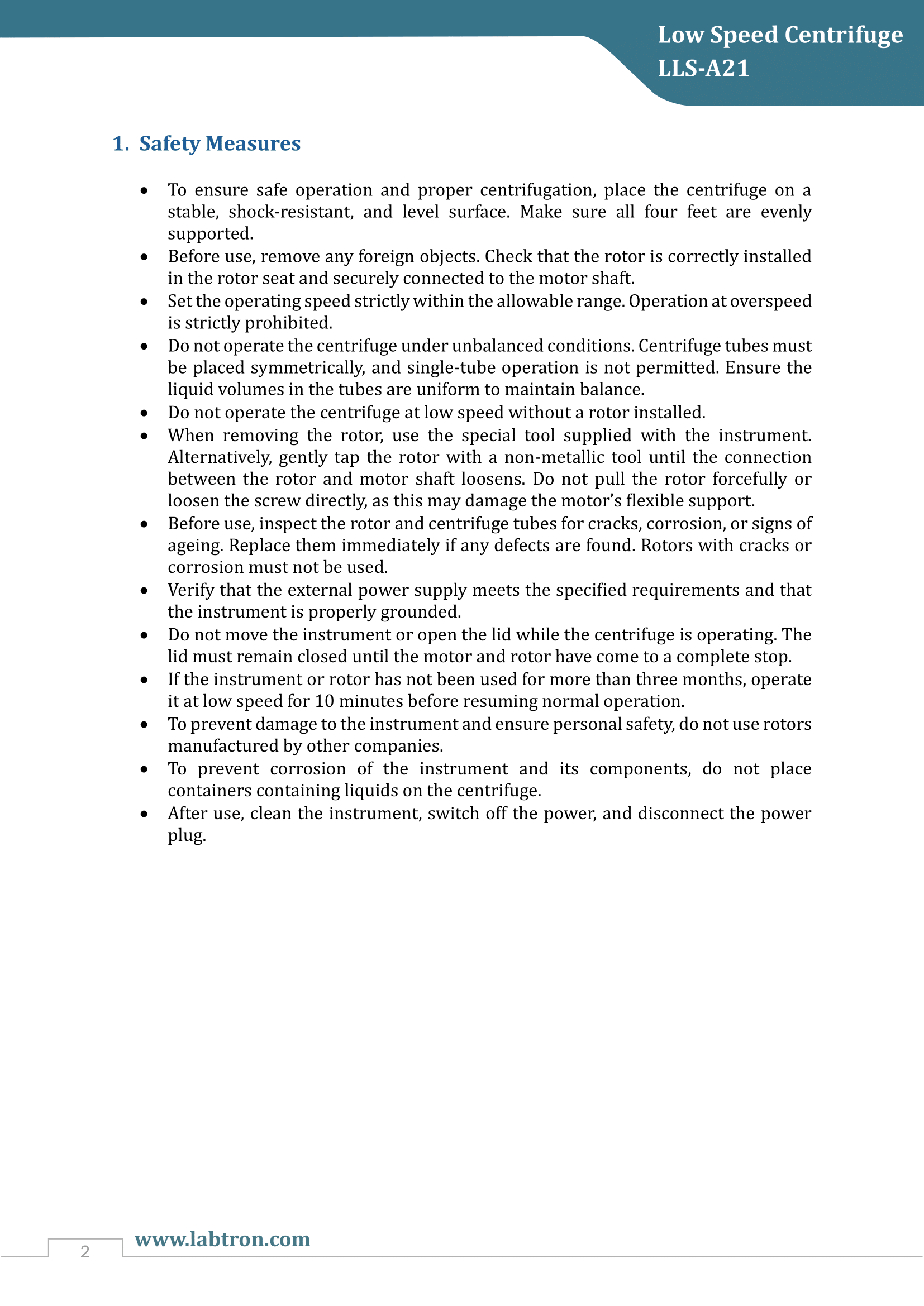 Low Speed Centrifuge LLS-A21 Manual