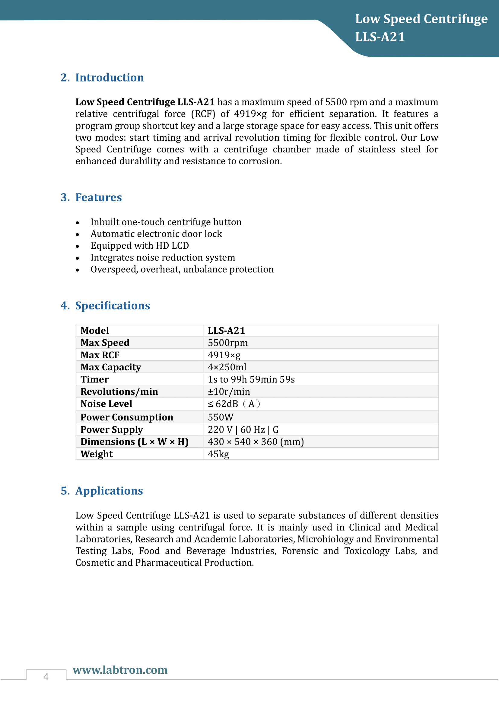 Low Speed Centrifuge LLS-A21 Manual