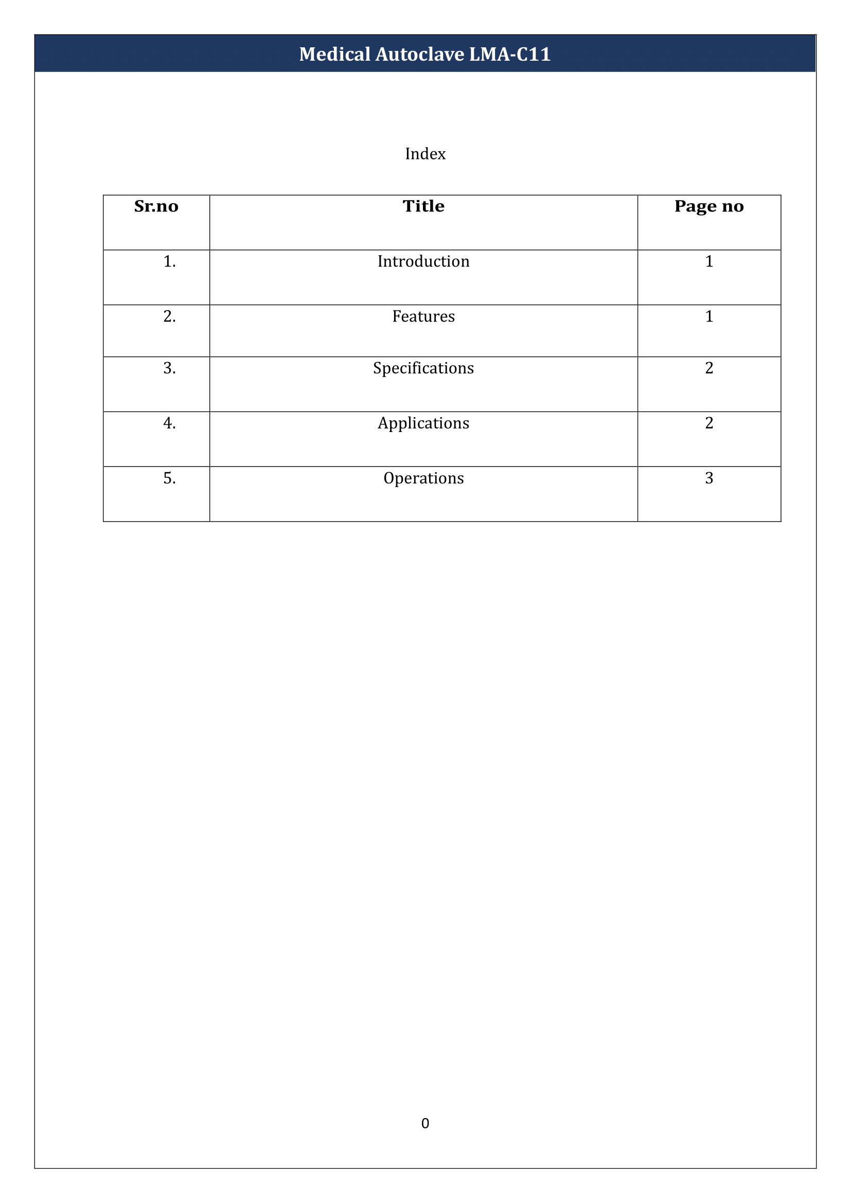 Table Top Medical Autoclave LMA-C11 Manual