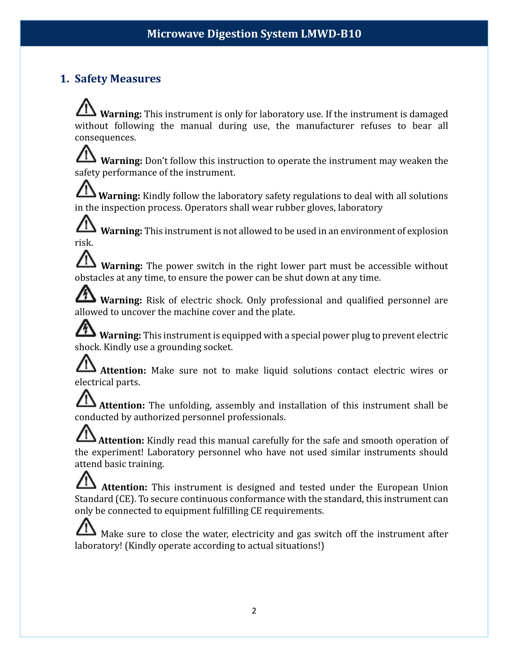 Microwave Digestion System LMWD-B10 Manual