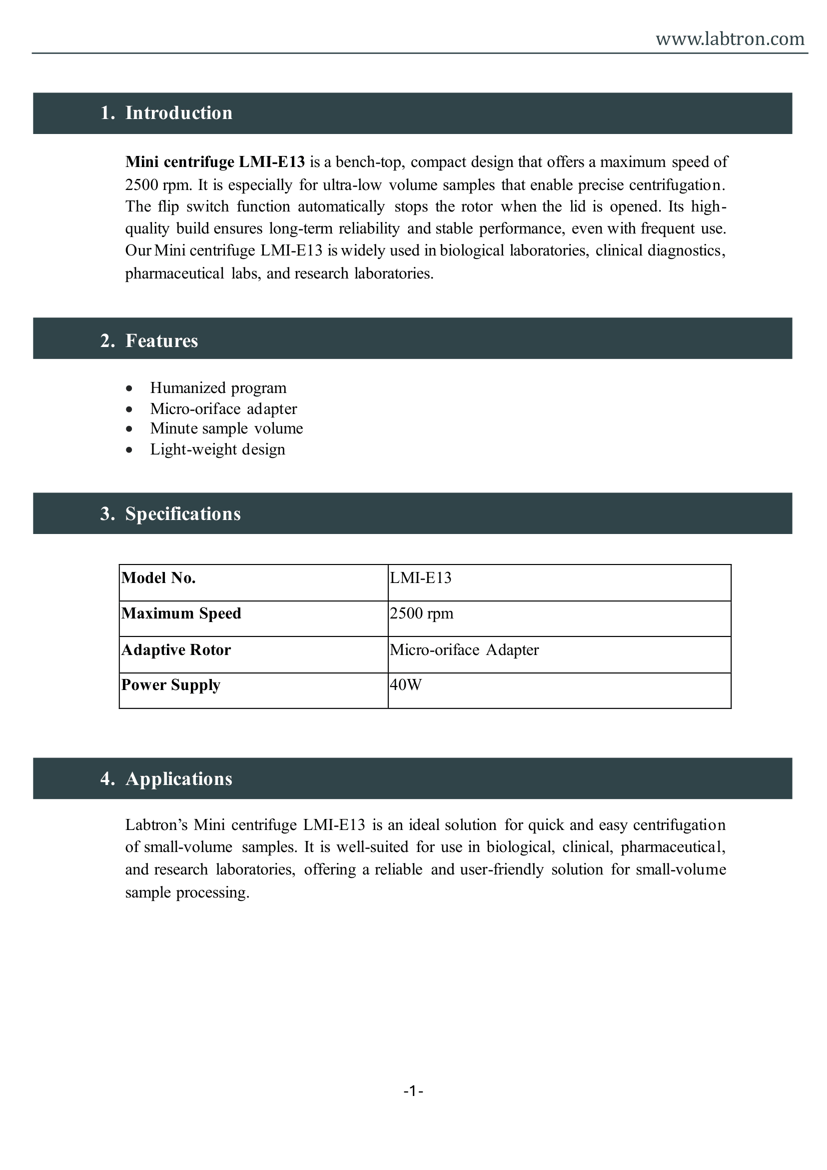 Mini Centrifuge LMI-E13 Manual