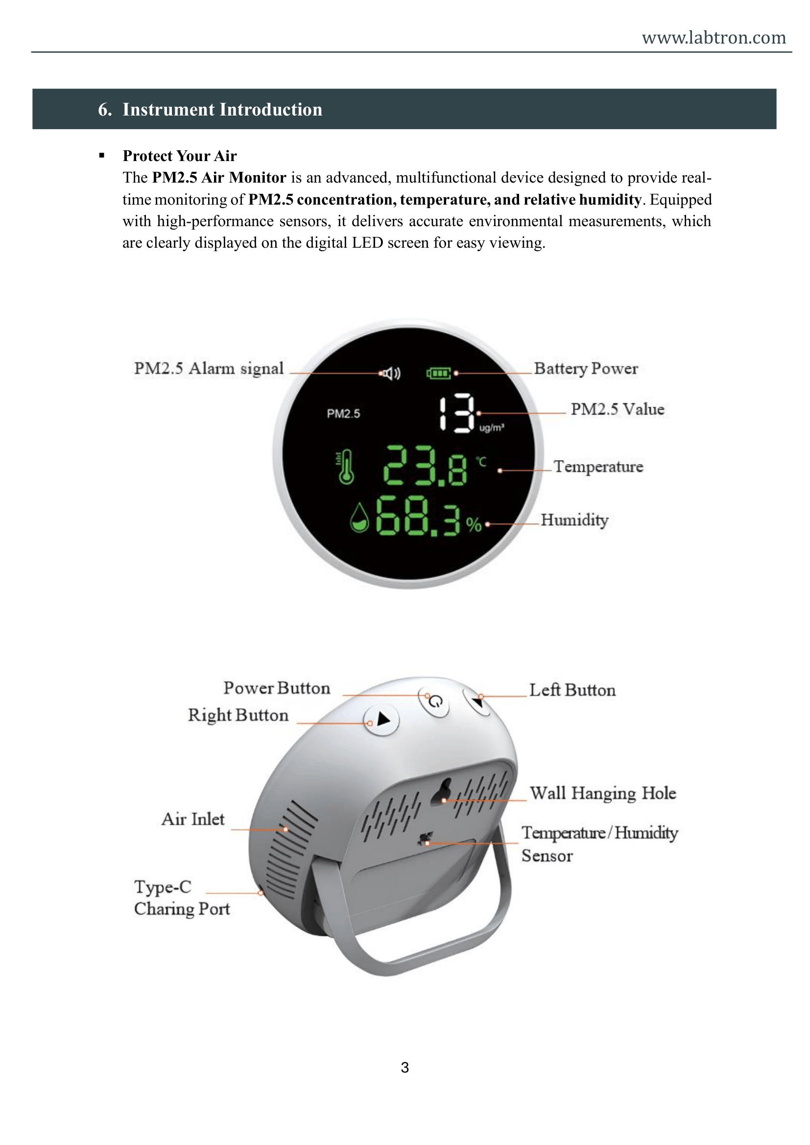 Mini Metal PM2.5 Air Quality Monitor LAQM-F13 Manual