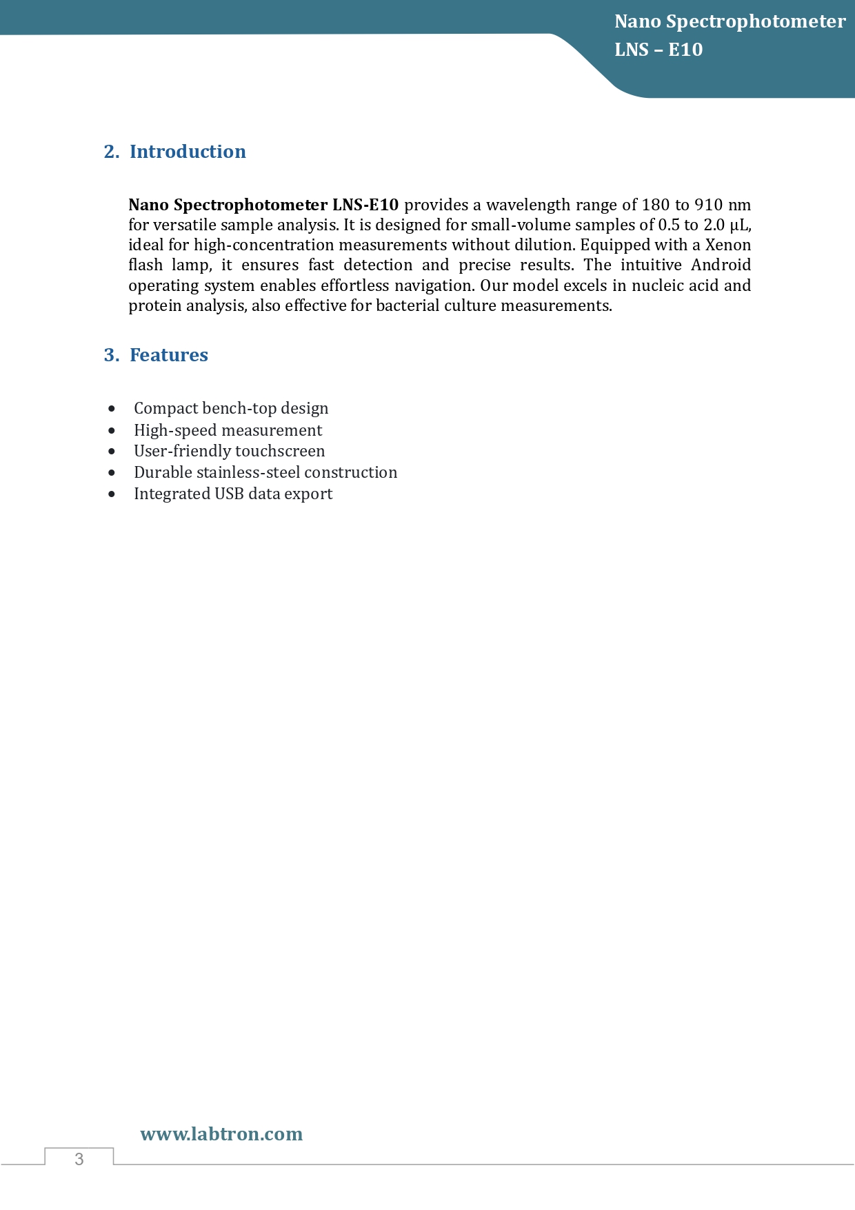Nano Spectrophotometer LNS-E10 Manual