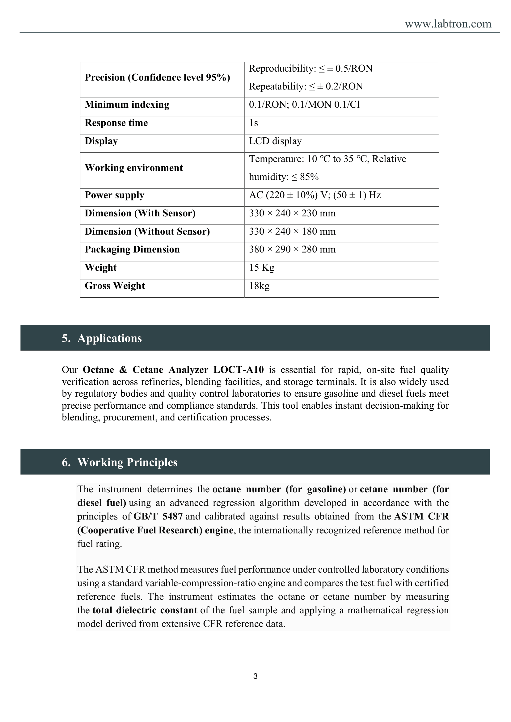 Octane & Cetane Analyzer LOCT-A10 Manual